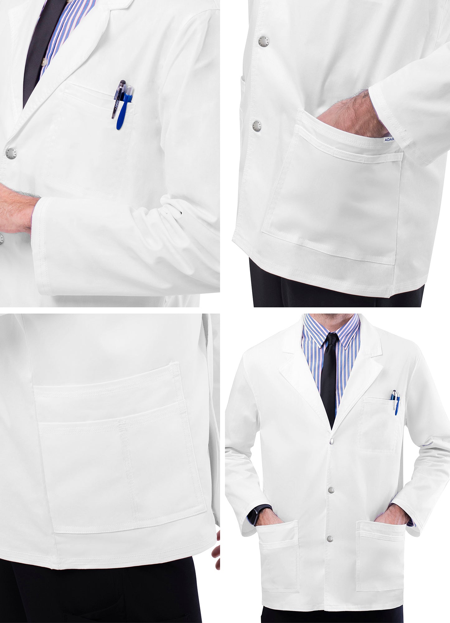 Adar Universal STRETCH Mens 31" Snap Front Lab Coat