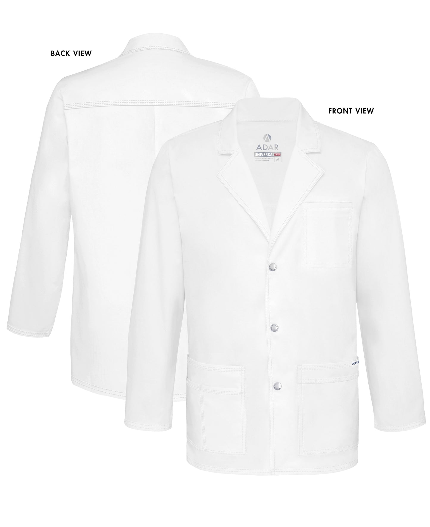 Adar Universal STRETCH Mens 31" Snap Front Lab Coat