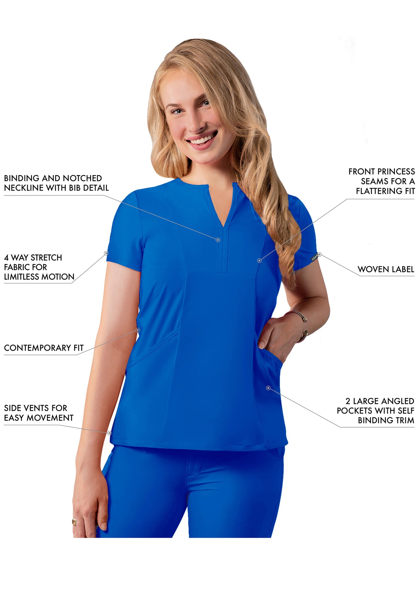 ADAR Addition Women's Notched V-neck Scrub Top (More Color)