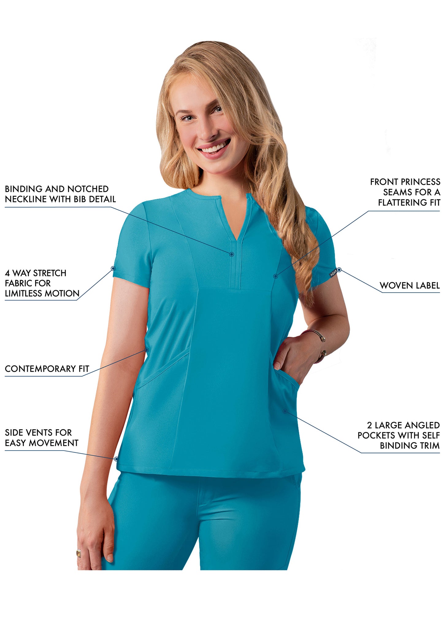 ADAR Addition Women's Notched V-neck Scrub Top (More Color)