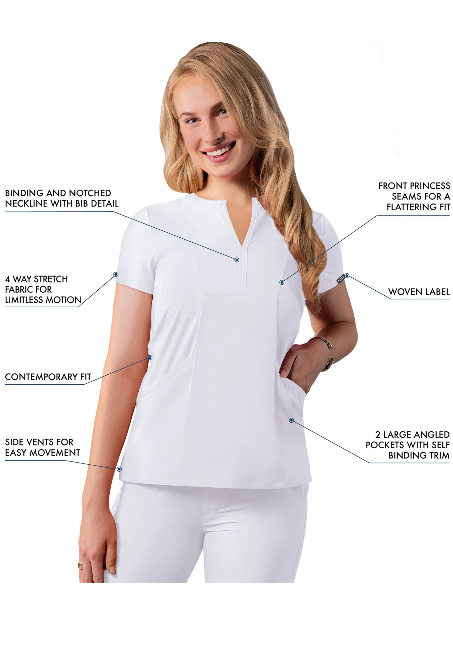 ADAR Addition Women's Notched V-neck Scrub Top (More Color)