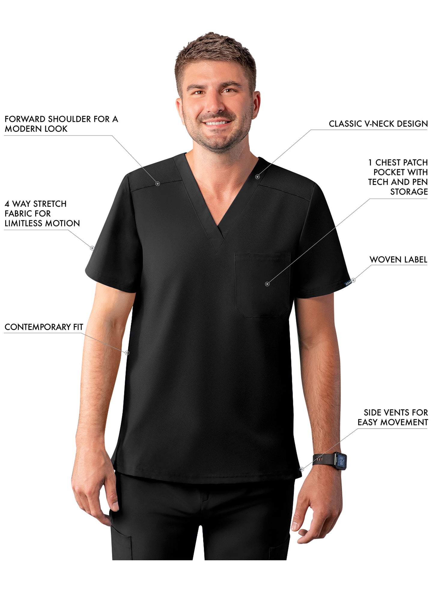 ADAR Addition Men's Classic V-Neck Scrub Top