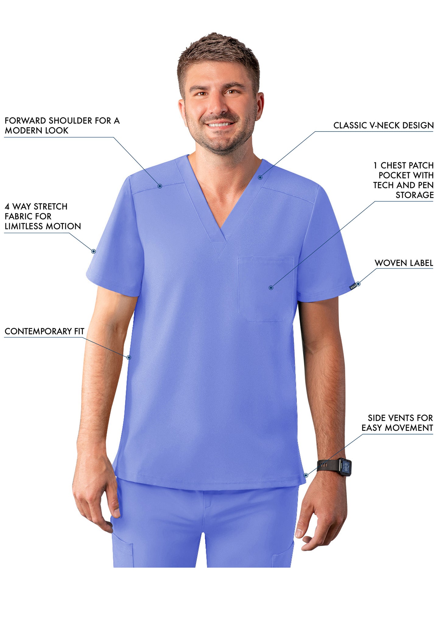 ADAR Addition Men's Classic V-Neck Scrub Top