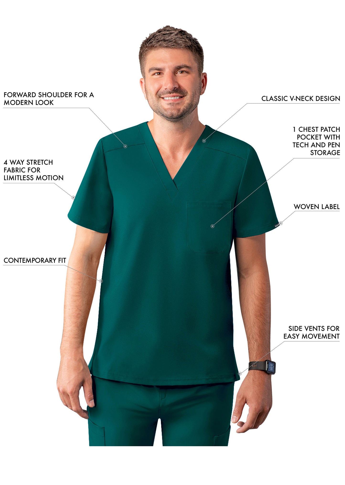 ADAR Addition Men's Classic V-Neck Scrub Top