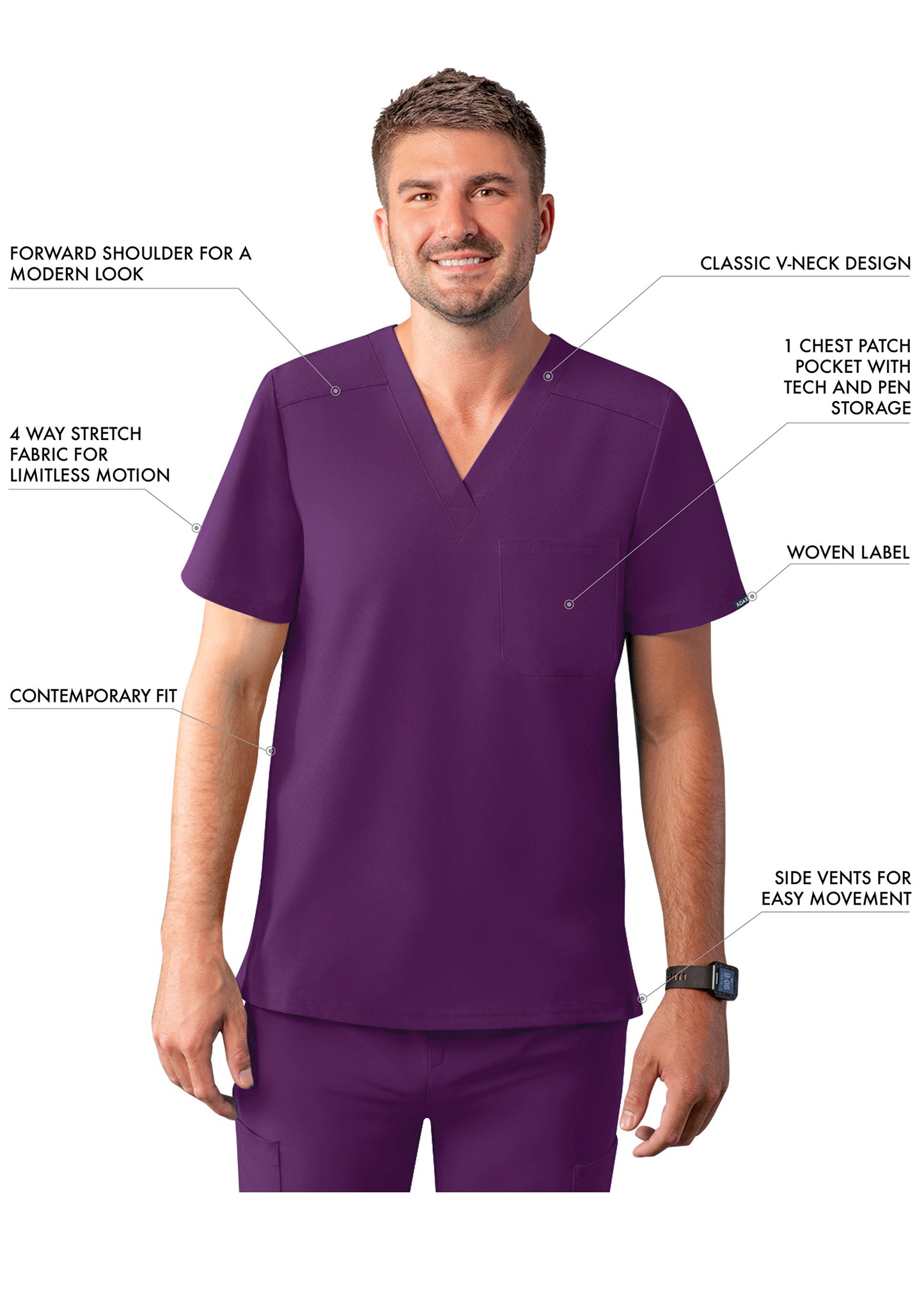 ADAR Addition Men's Classic V-Neck Scrub Top