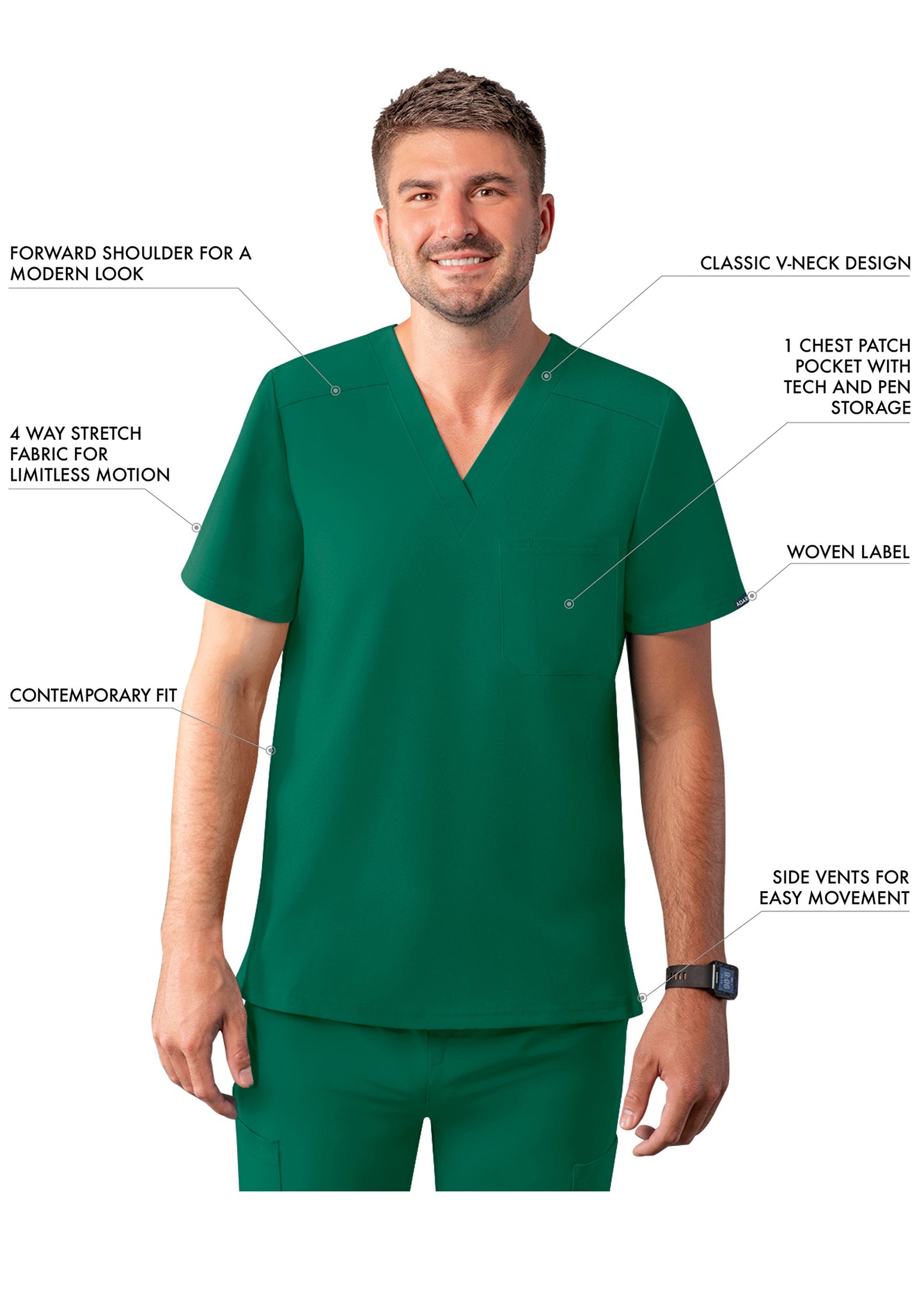 ADAR Addition Men's Classic V-Neck Scrub Top