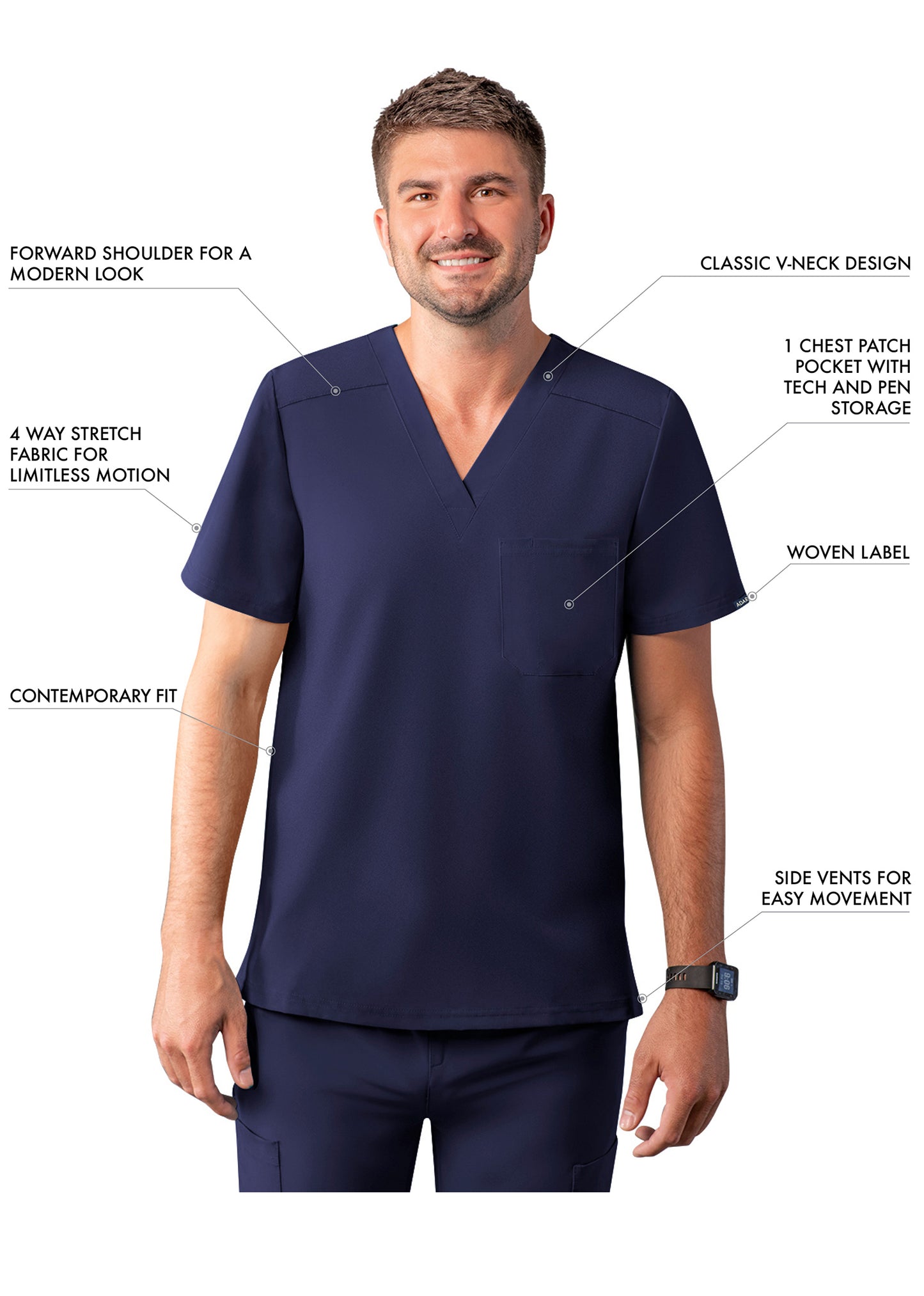 ADAR Addition Men's Classic V-Neck Scrub Top