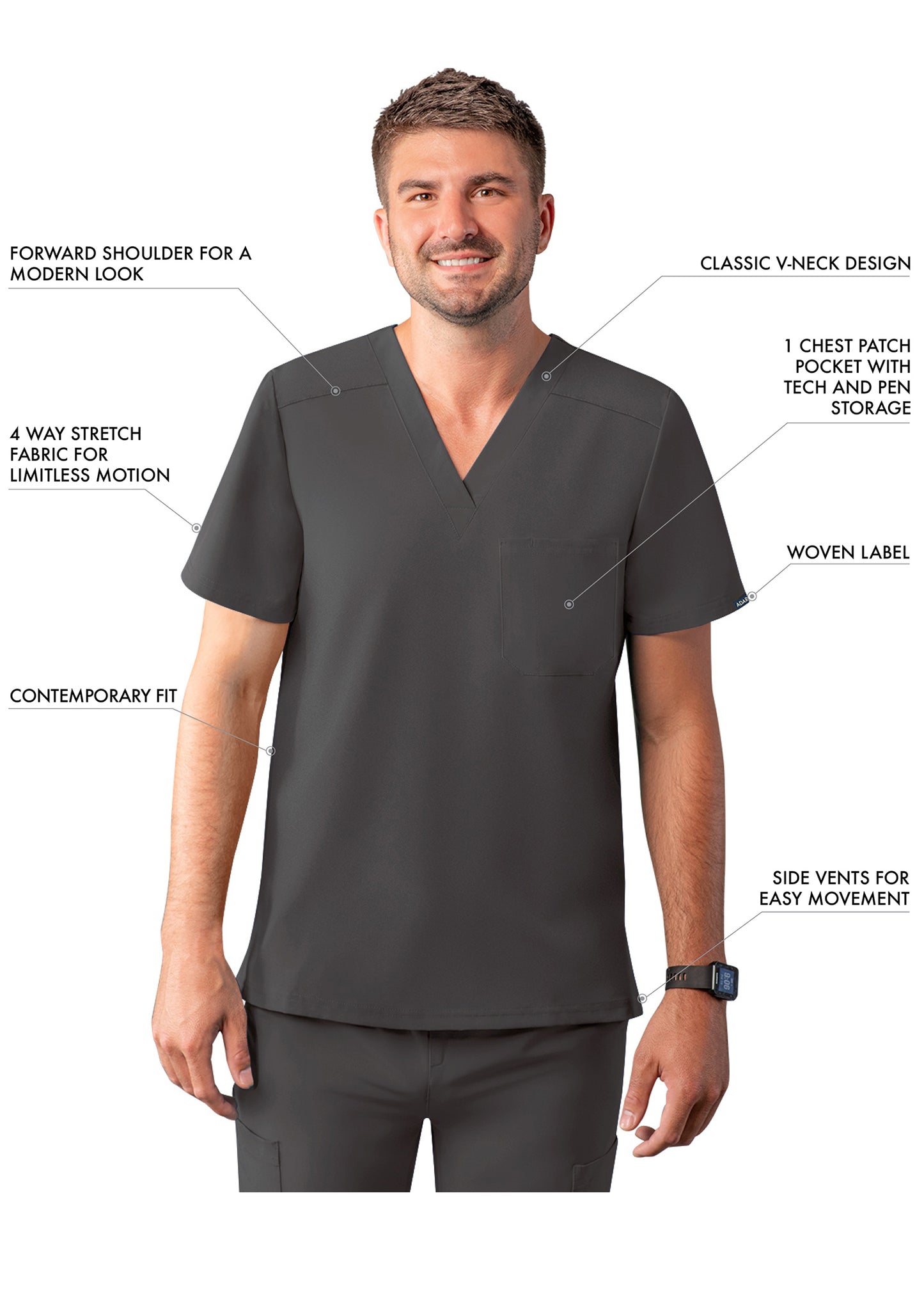 ADAR Addition Men's Classic V-Neck Scrub Top