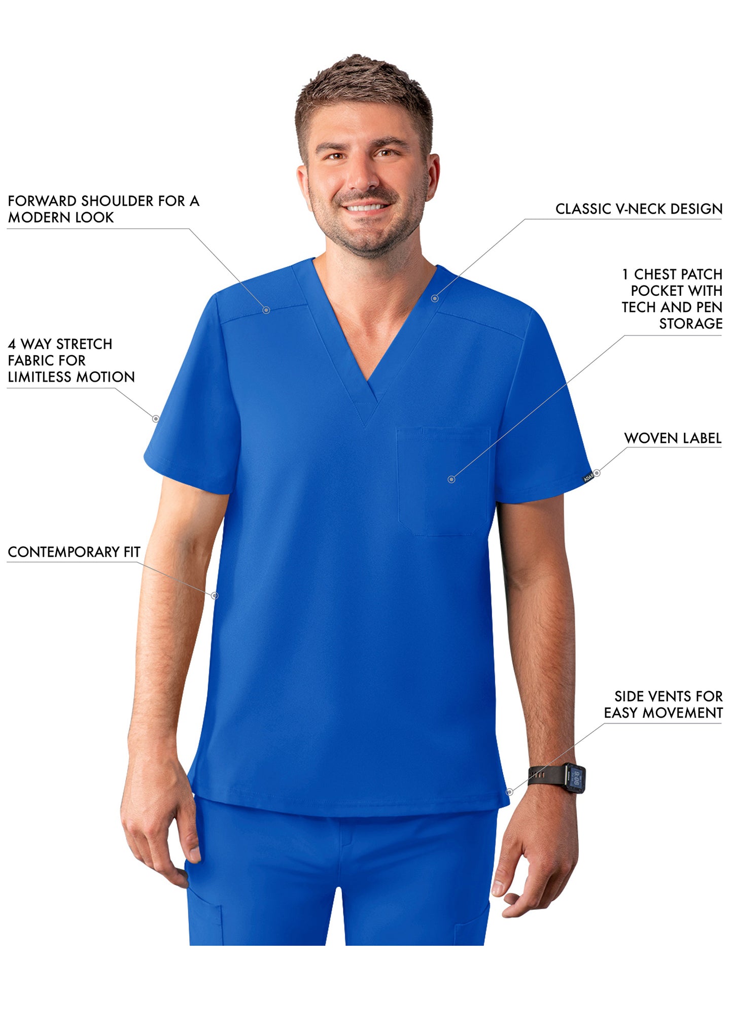 ADAR Addition Men's Classic V-Neck Scrub Top