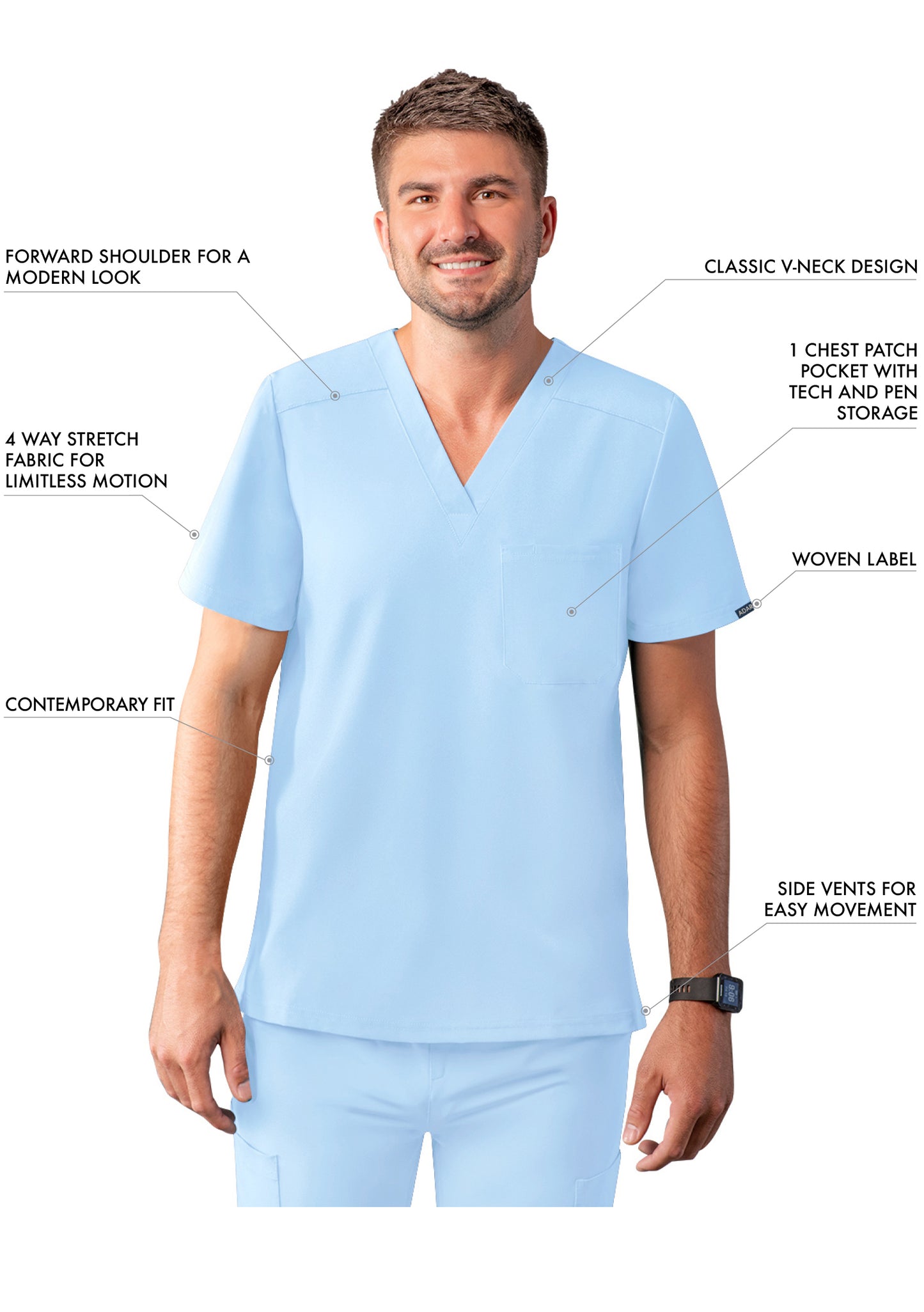 ADAR Addition Men's Classic V-Neck Scrub Top