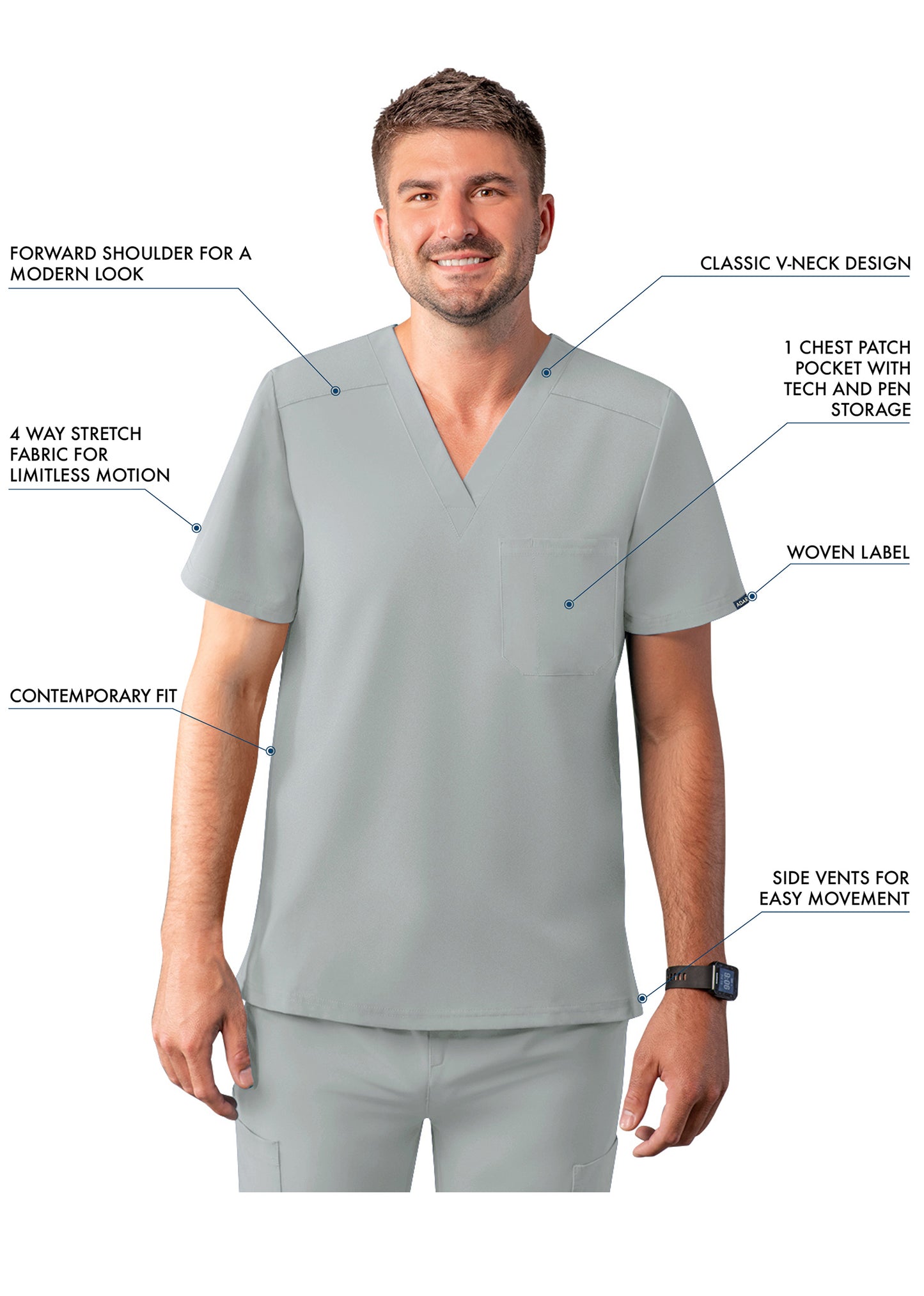 ADAR Addition Men's Classic V-Neck Scrub Top