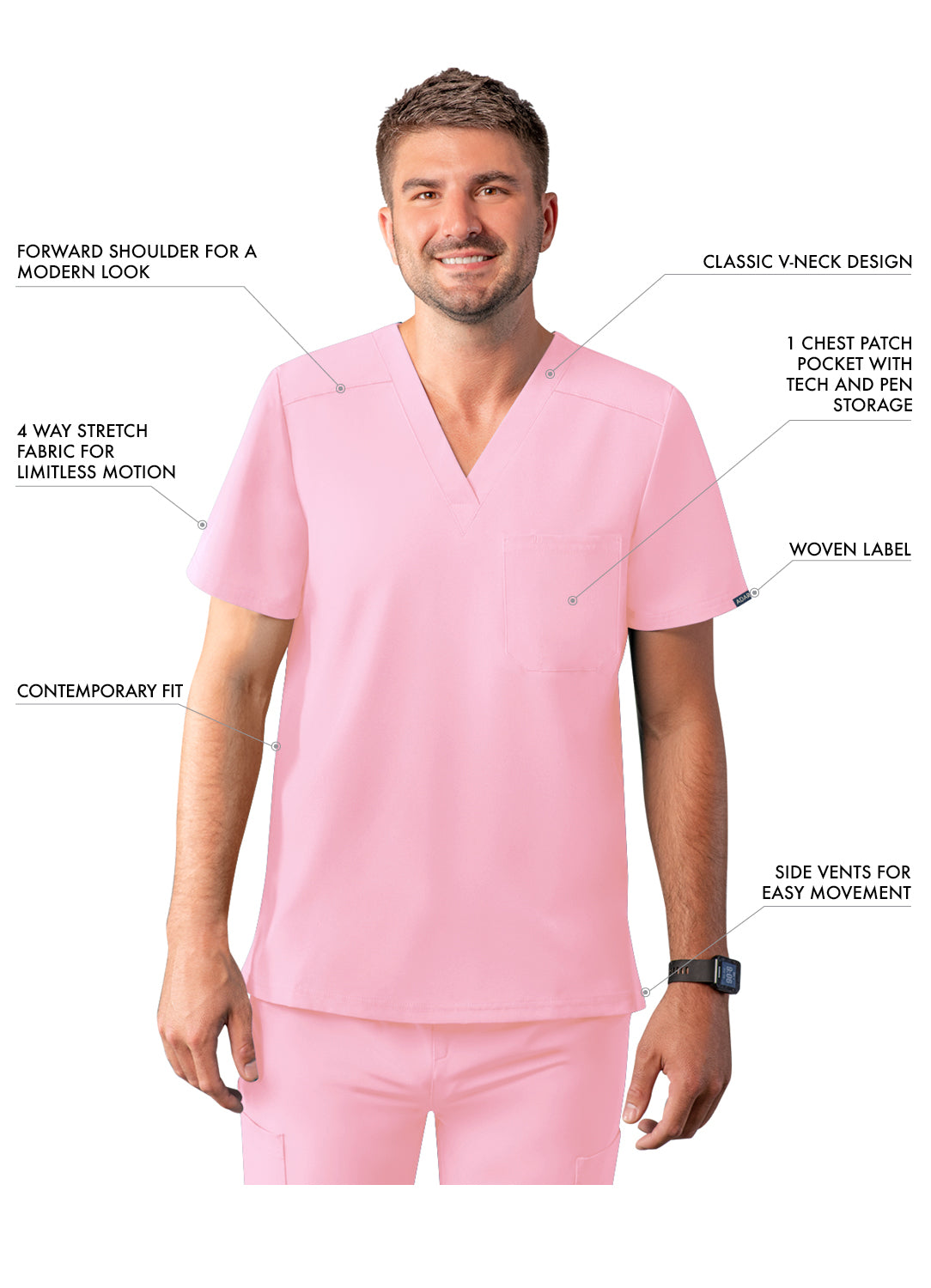 ADAR Addition Men's Classic V-Neck Scrub Top