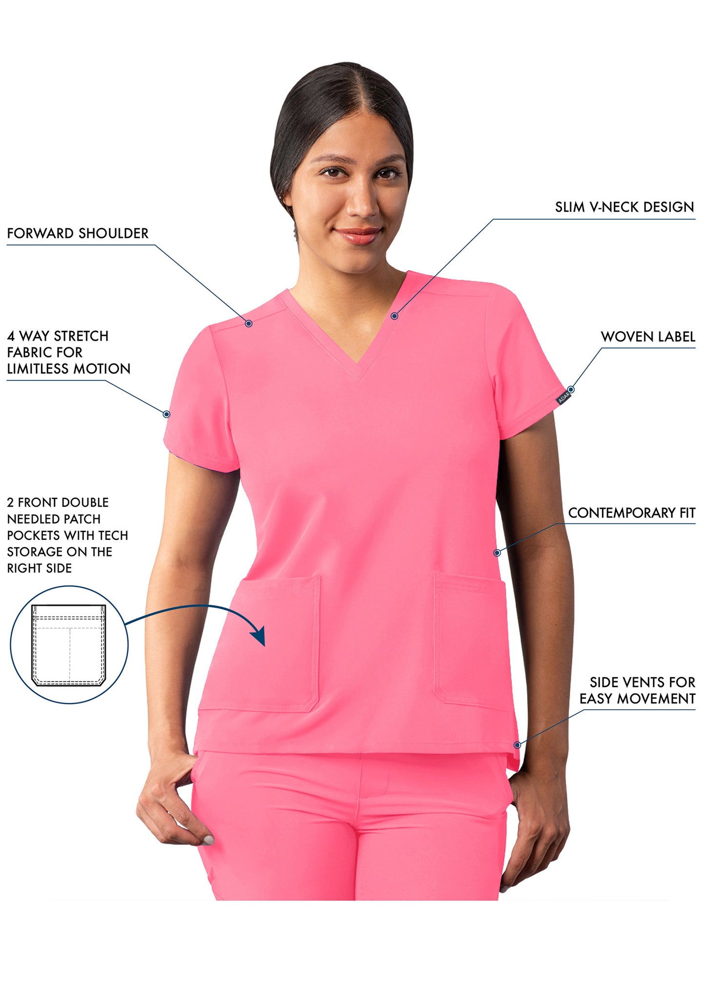 ADAR Addition Women's Modern V-Neck Scrub Top