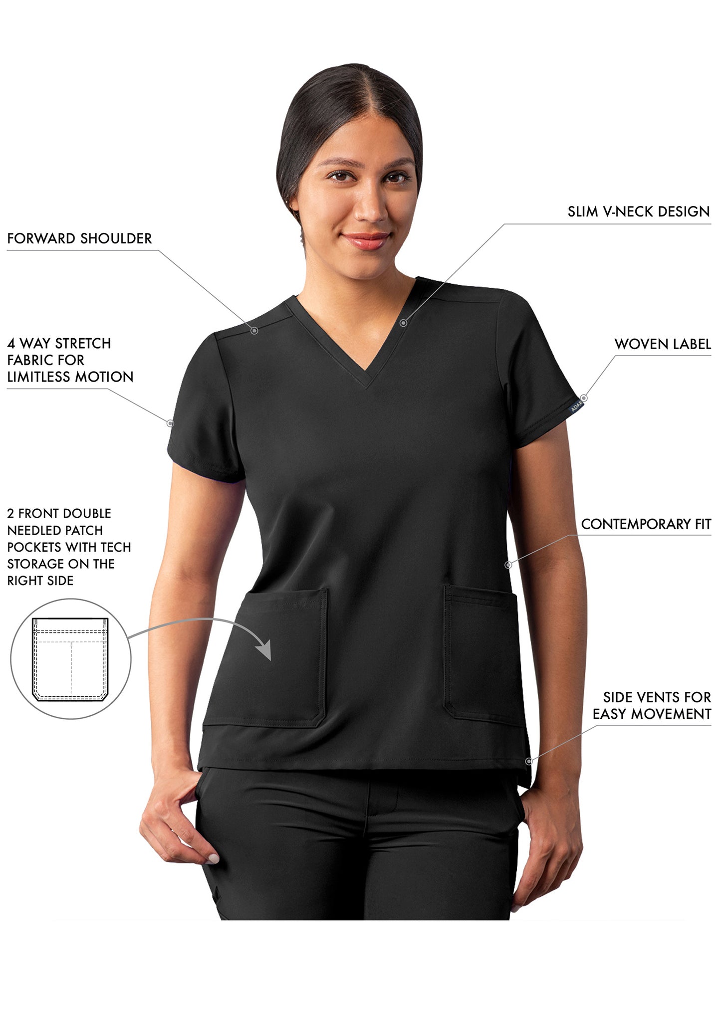 ADAR Addition Women's Modern V-Neck Scrub Top