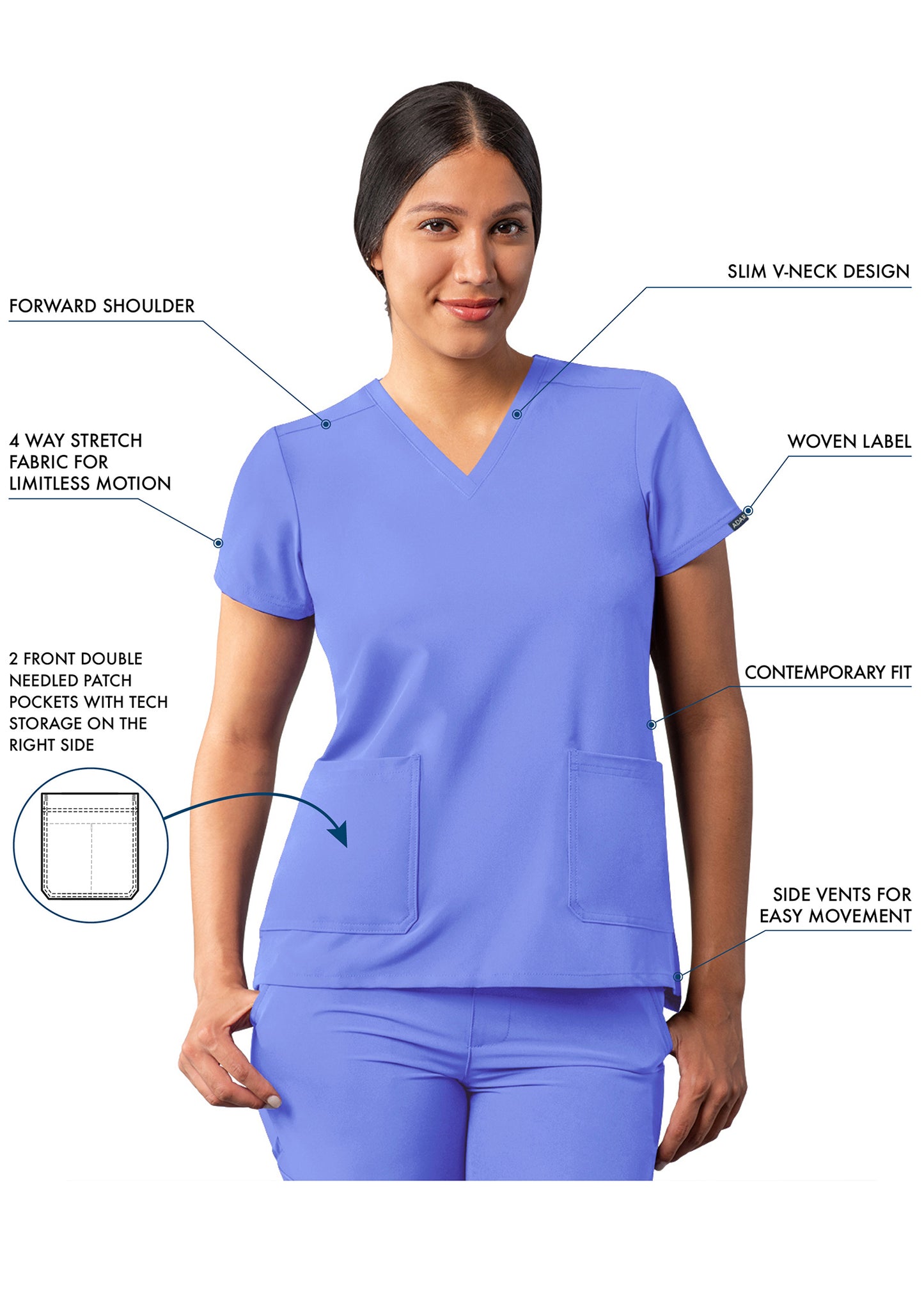 ADAR Addition Women's Modern V-Neck Scrub Top