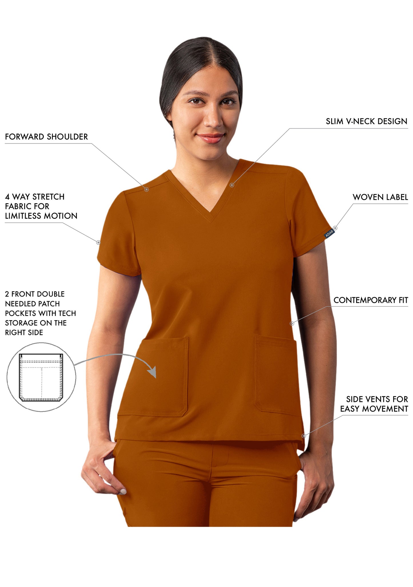 ADAR Addition Women's Modern V-Neck Scrub Top
