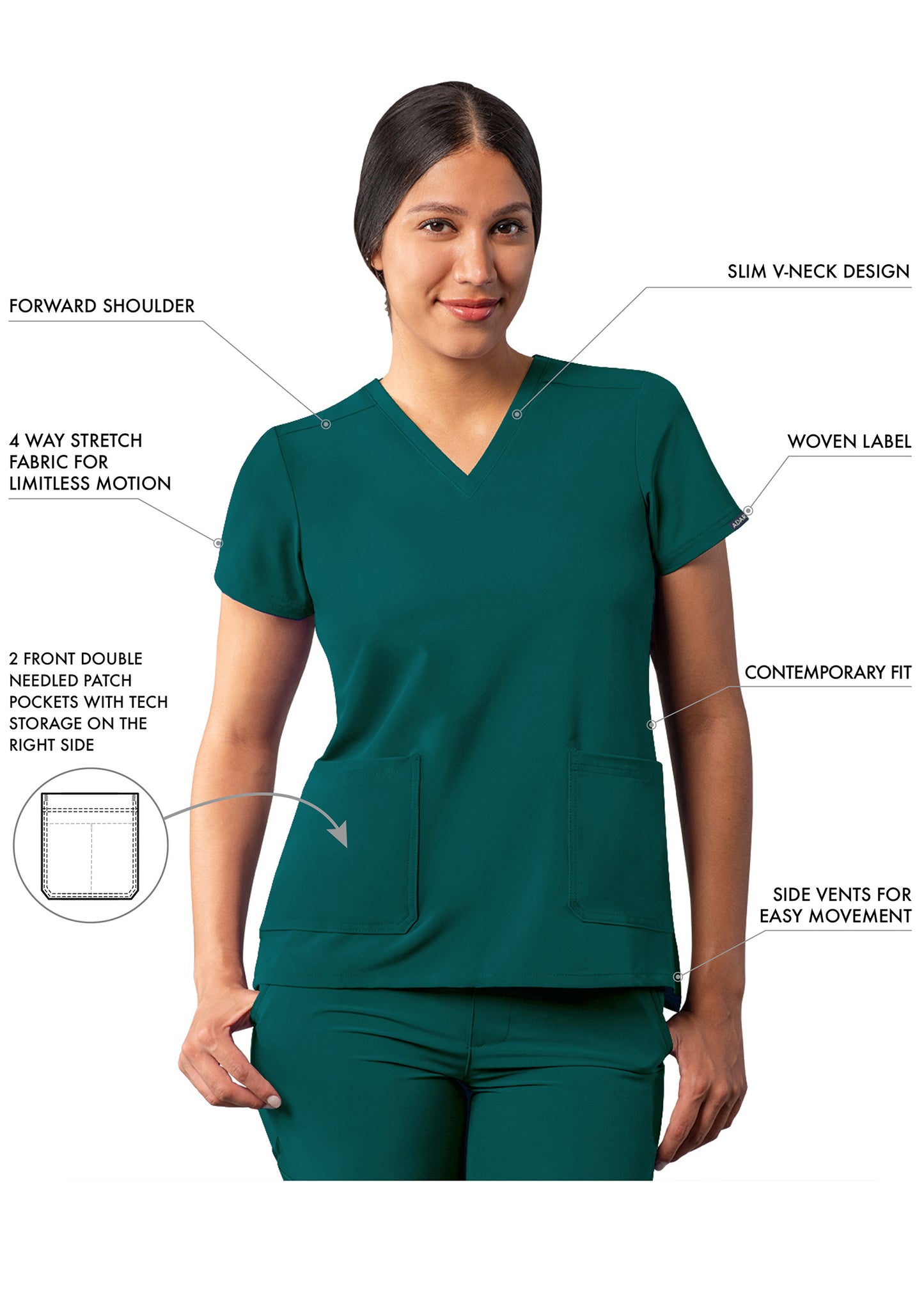 ADAR Addition Women's Modern V-Neck Scrub Top