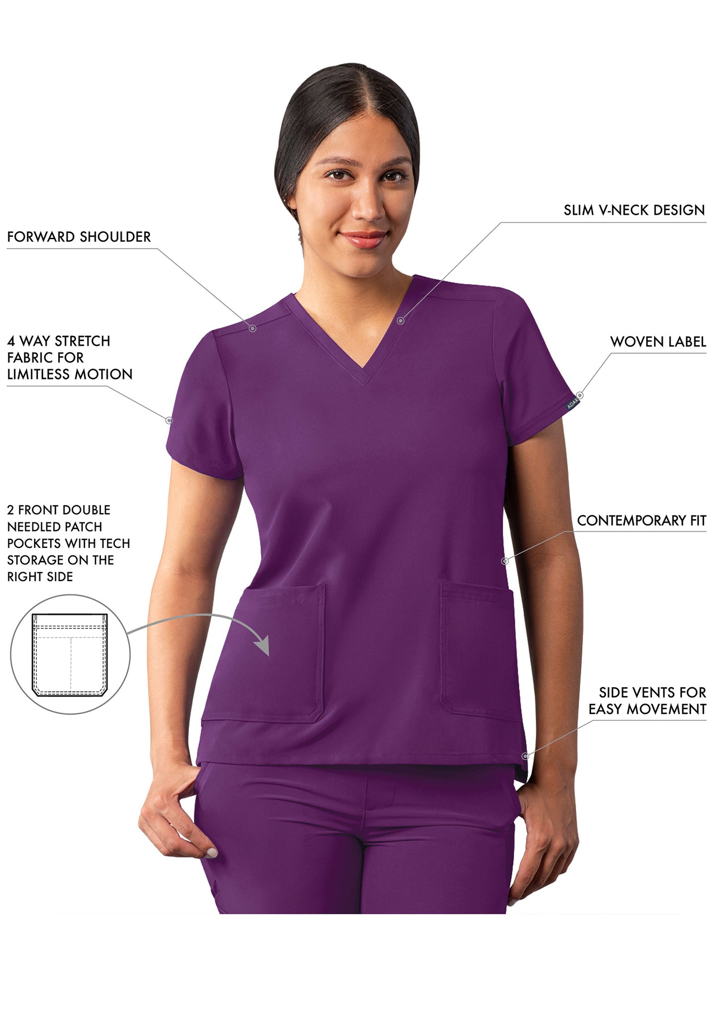 ADAR Addition Women's Modern V-Neck Scrub Top