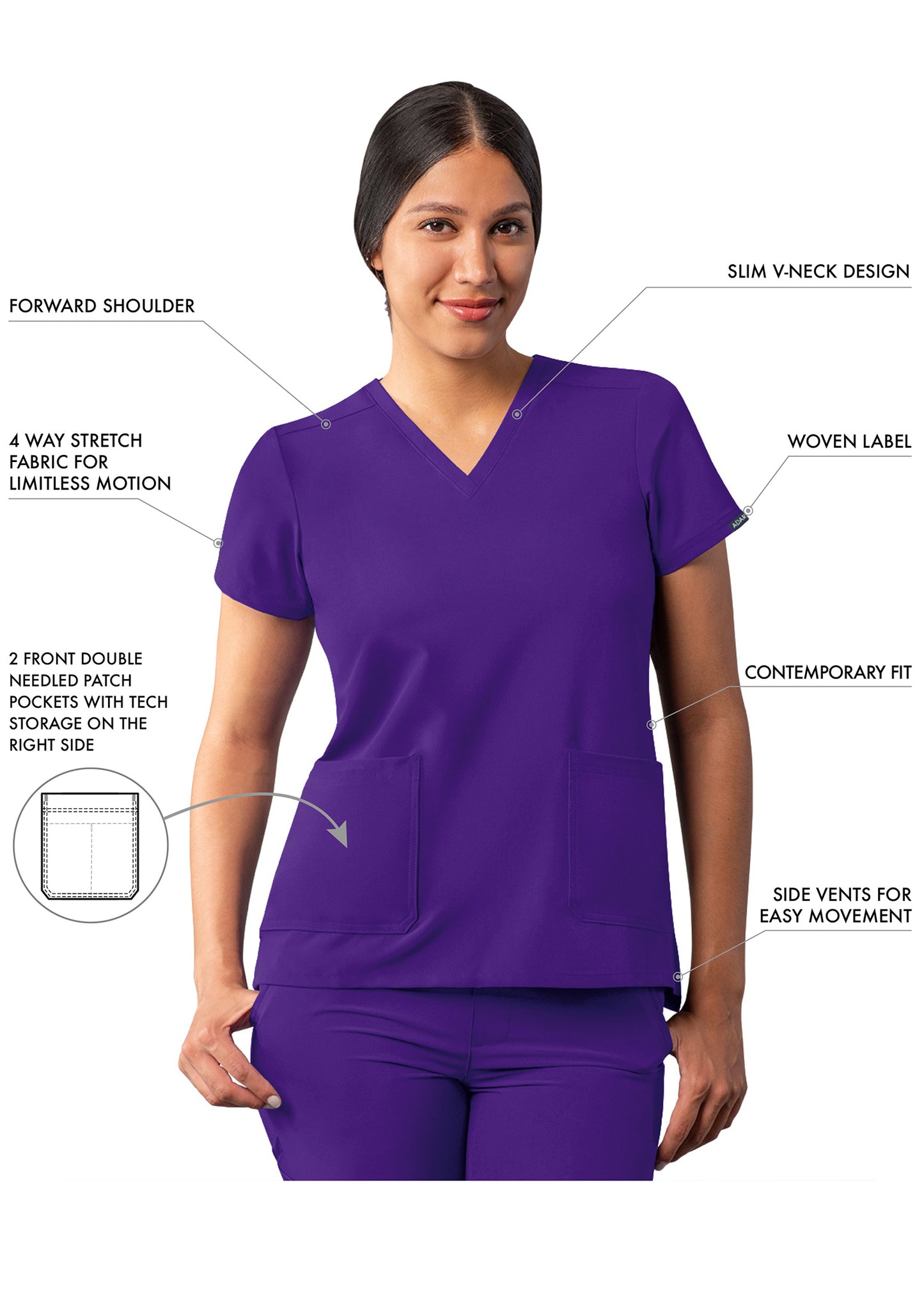 ADAR Addition Women's Modern V-Neck Scrub Top