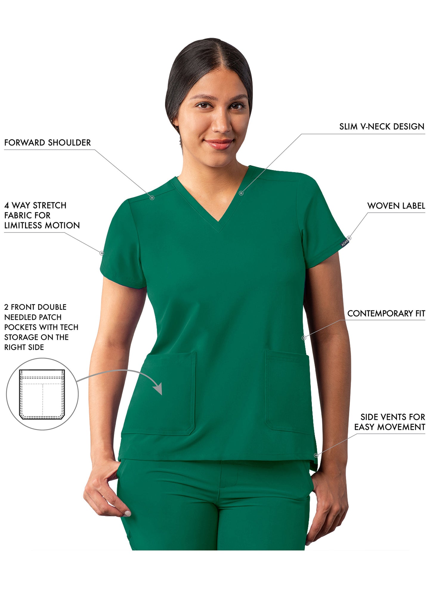 ADAR Addition Women's Modern V-Neck Scrub Top