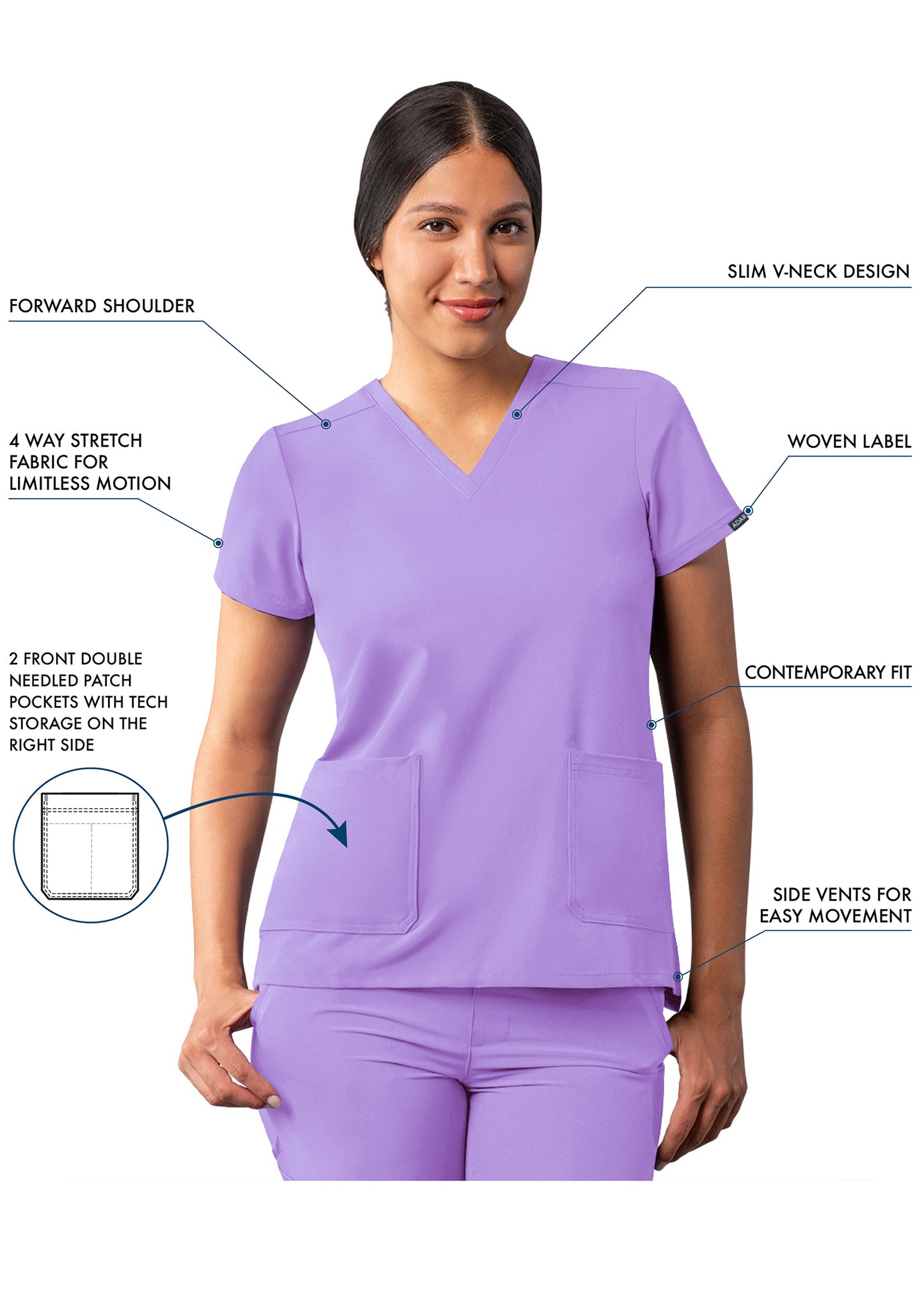 ADAR Addition Women's Modern V-Neck Scrub Top