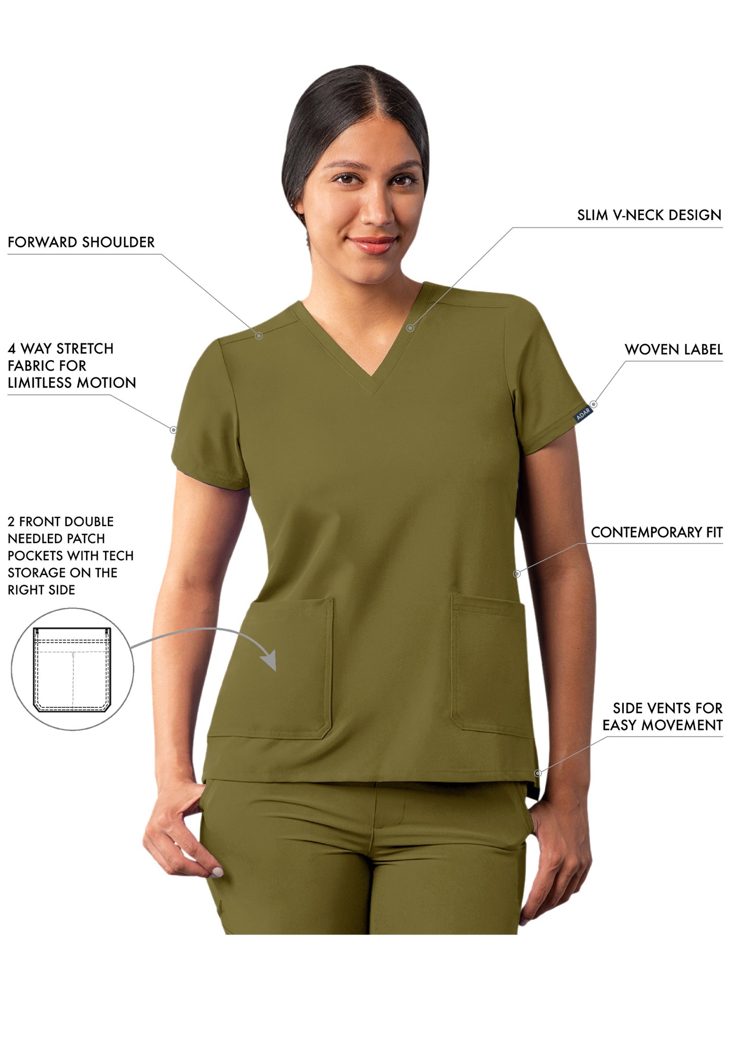 ADAR Addition Women's Modern V-Neck Scrub Top