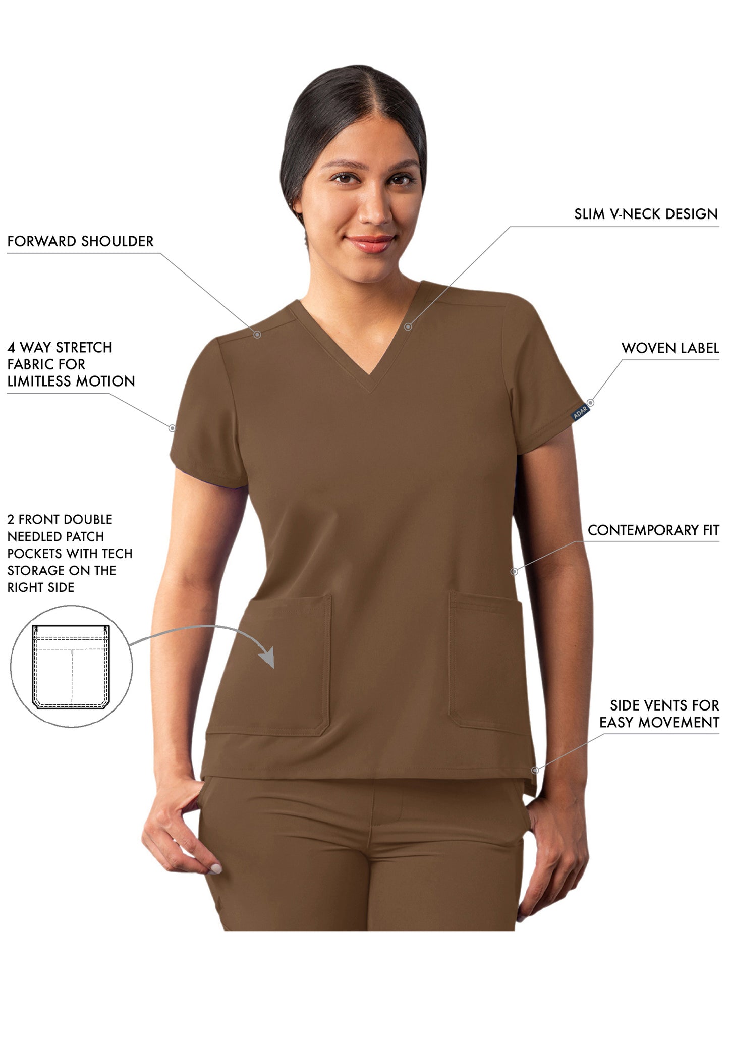 ADAR Addition Women's Modern V-Neck Scrub Top
