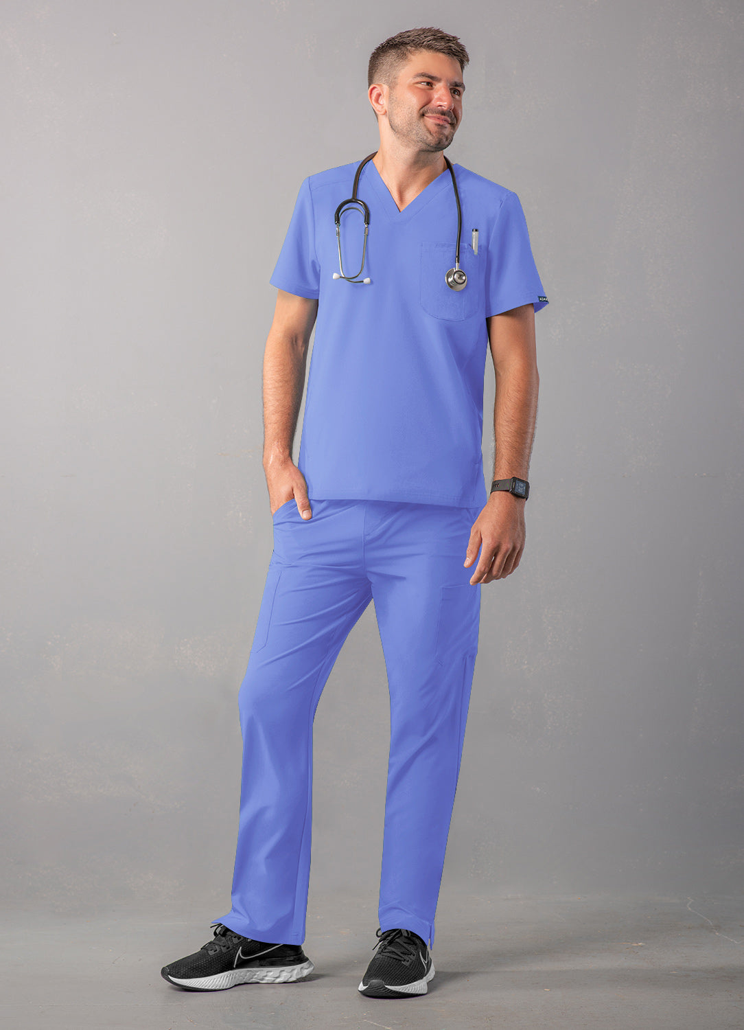ADAR Addition Men's Modern Multi-pocket V-Neck Scrub Top