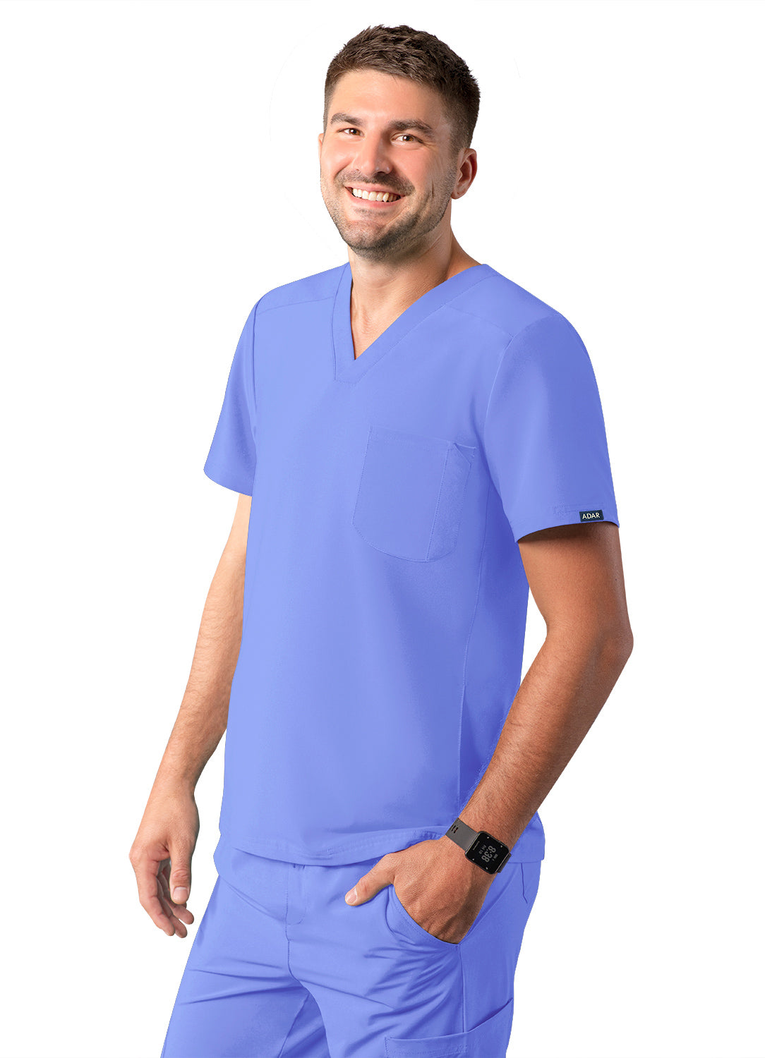 ADAR Addition Men's Modern Multi-pocket V-Neck Scrub Top