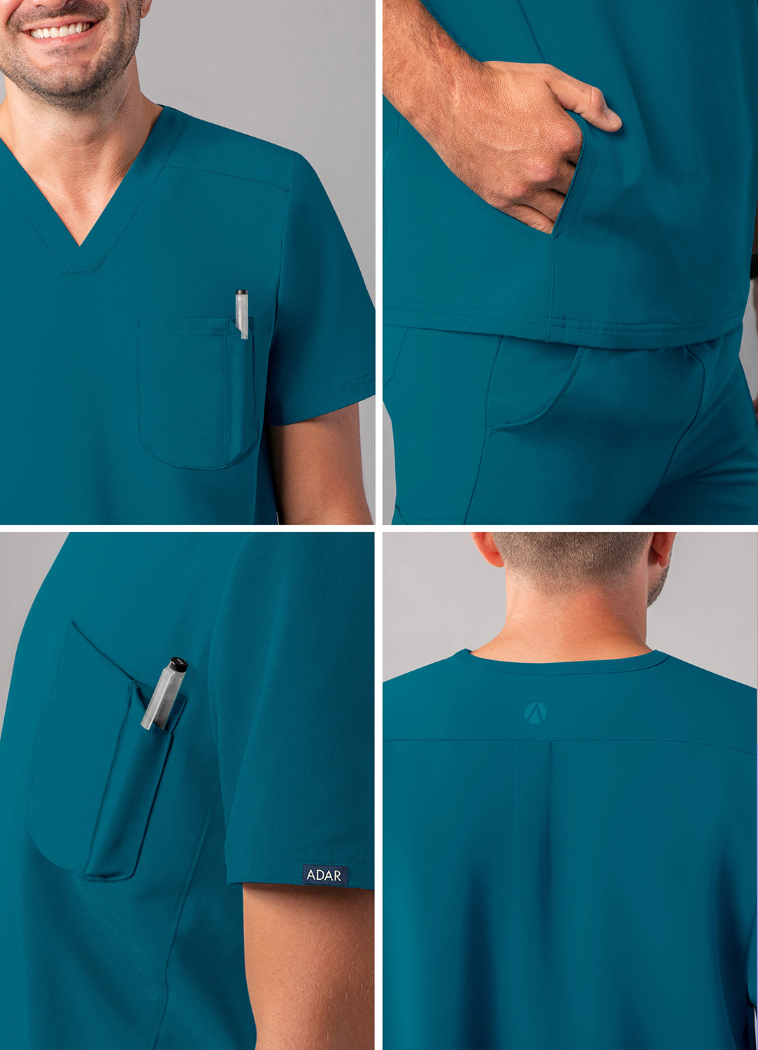 ADAR Addition Men's Modern Multi-pocket V-Neck Scrub Top