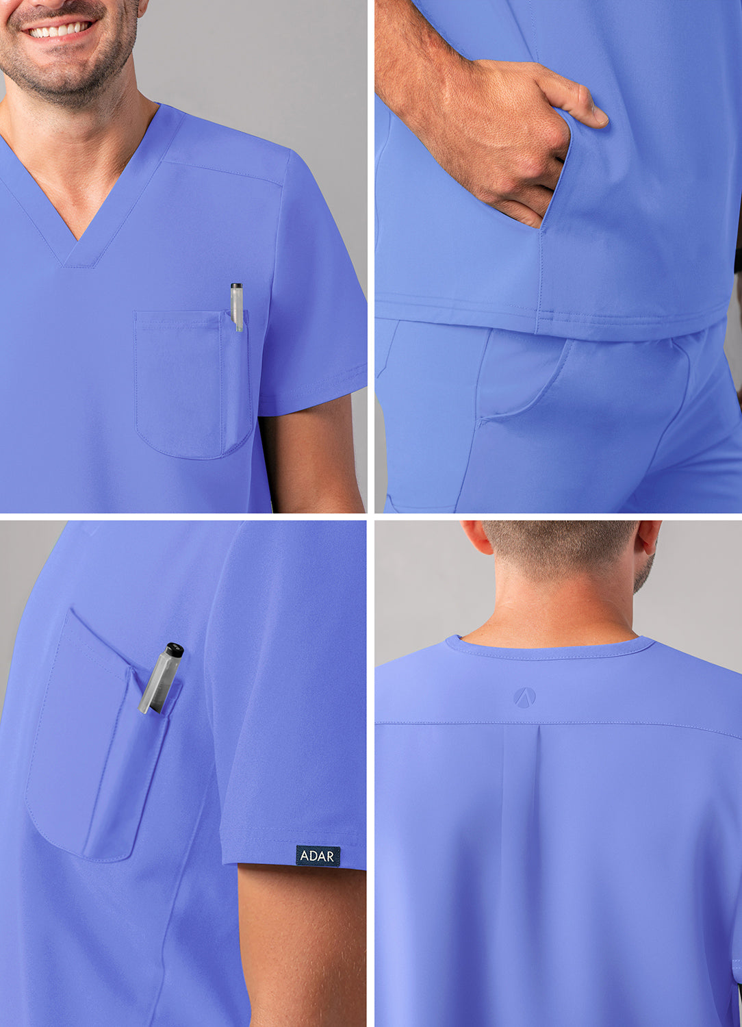 ADAR Addition Men's Modern Multi-pocket V-Neck Scrub Top