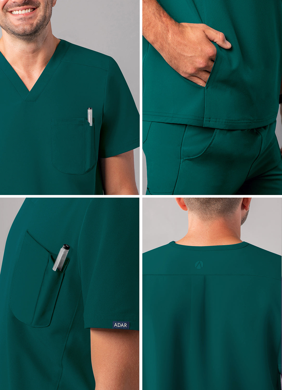 ADAR Addition Men's Modern Multi-pocket V-Neck Scrub Top