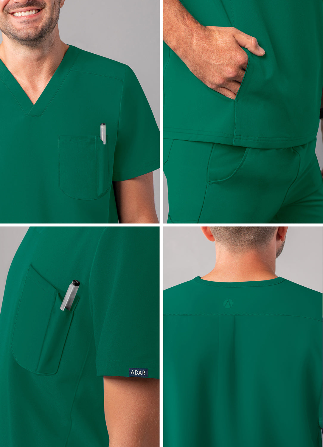 ADAR Addition Men's Modern Multi-pocket V-Neck Scrub Top