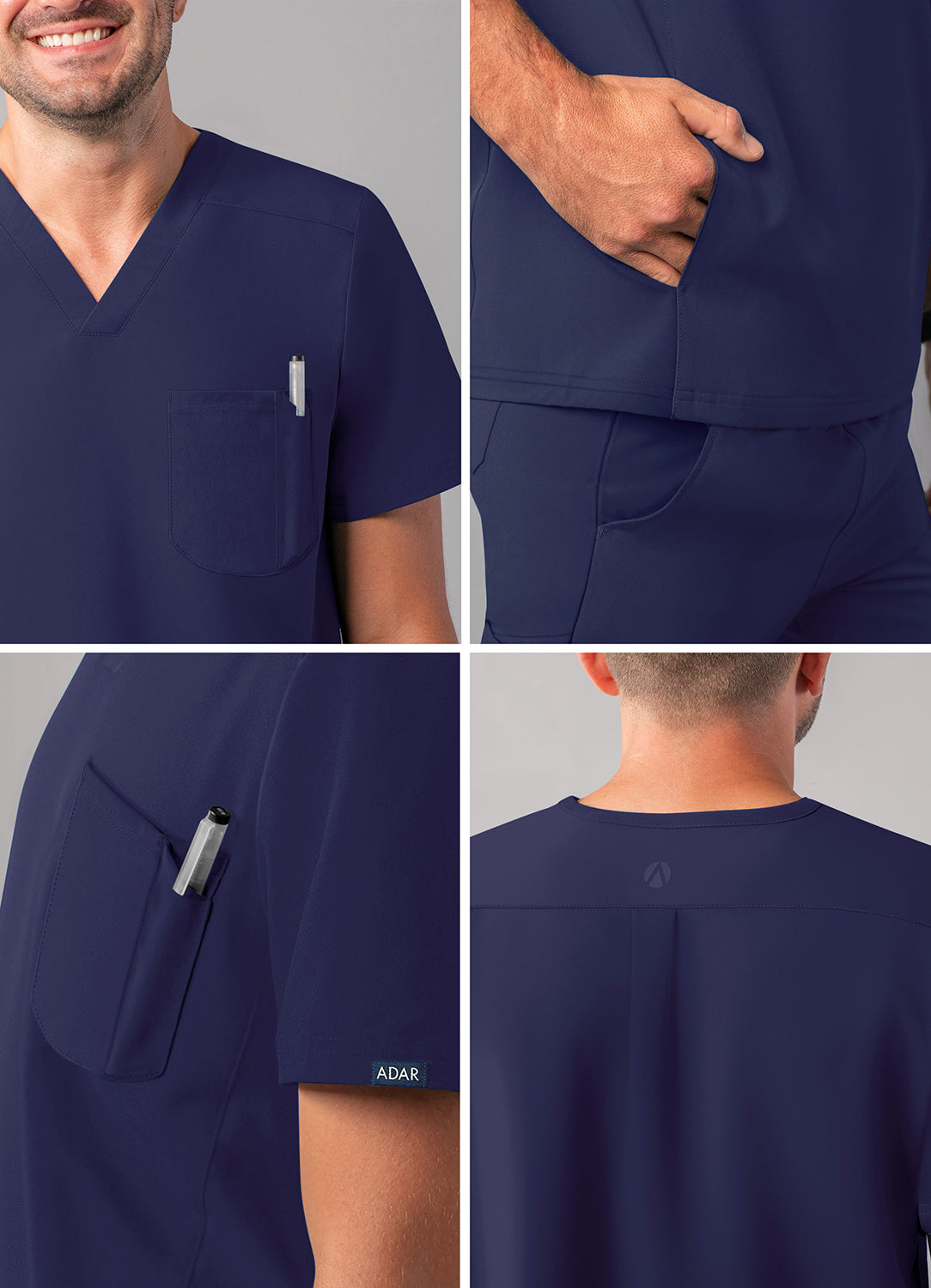 ADAR Addition Men's Modern Multi-pocket V-Neck Scrub Top