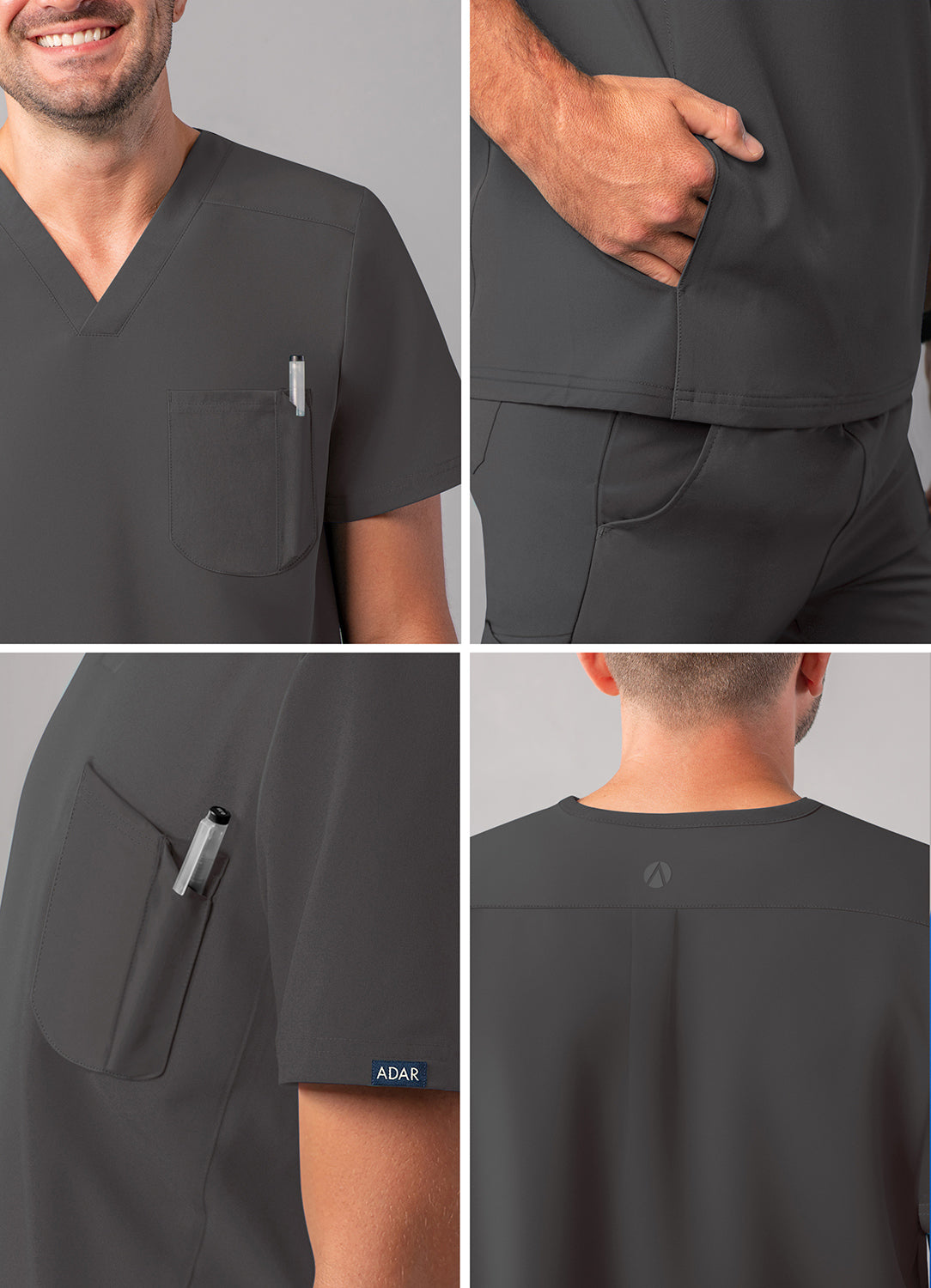 ADAR Addition Men's Modern Multi-pocket V-Neck Scrub Top