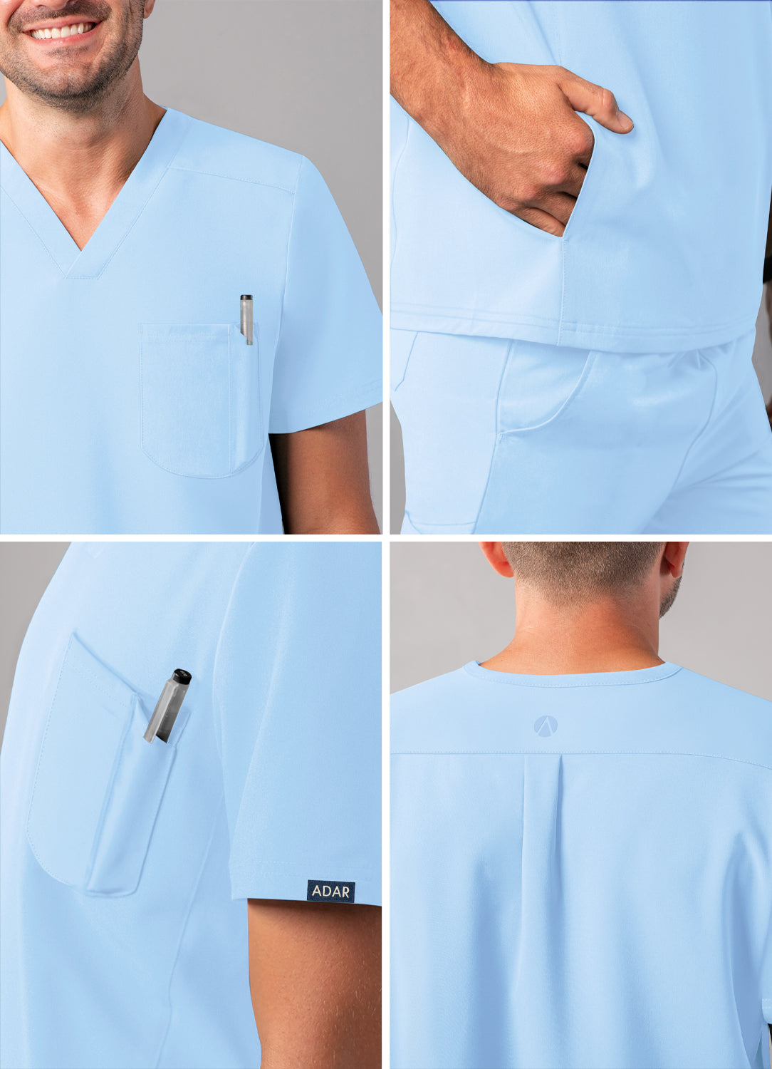 ADAR Addition Men's Modern Multi-pocket V-Neck Scrub Top