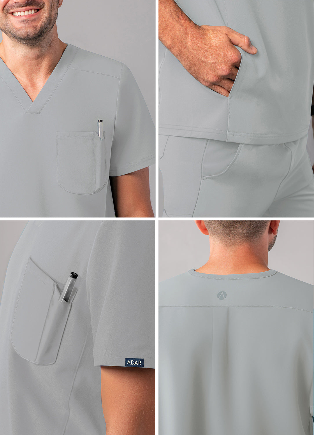 ADAR Addition Men's Modern Multi-pocket V-Neck Scrub Top