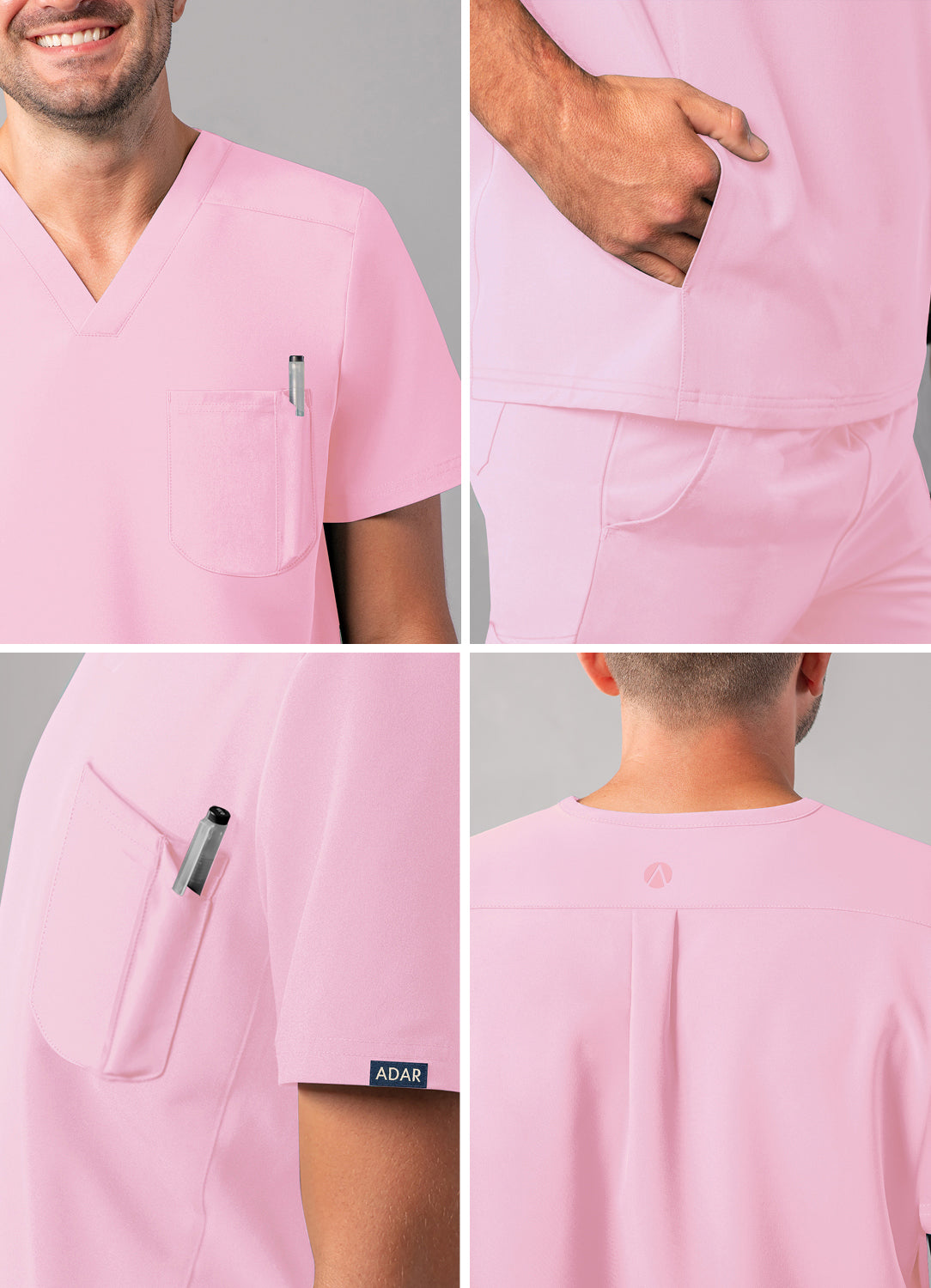 ADAR Addition Men's Modern Multi-pocket V-Neck Scrub Top