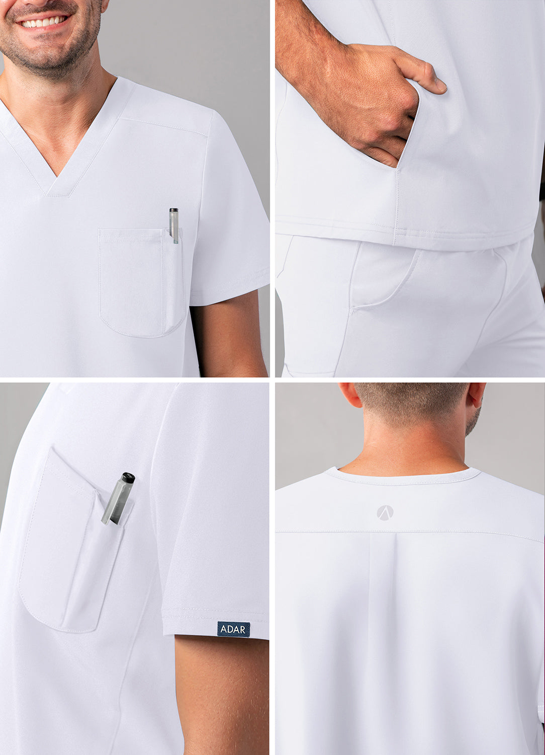 ADAR Addition Men's Modern Multi-pocket V-Neck Scrub Top (More Color)