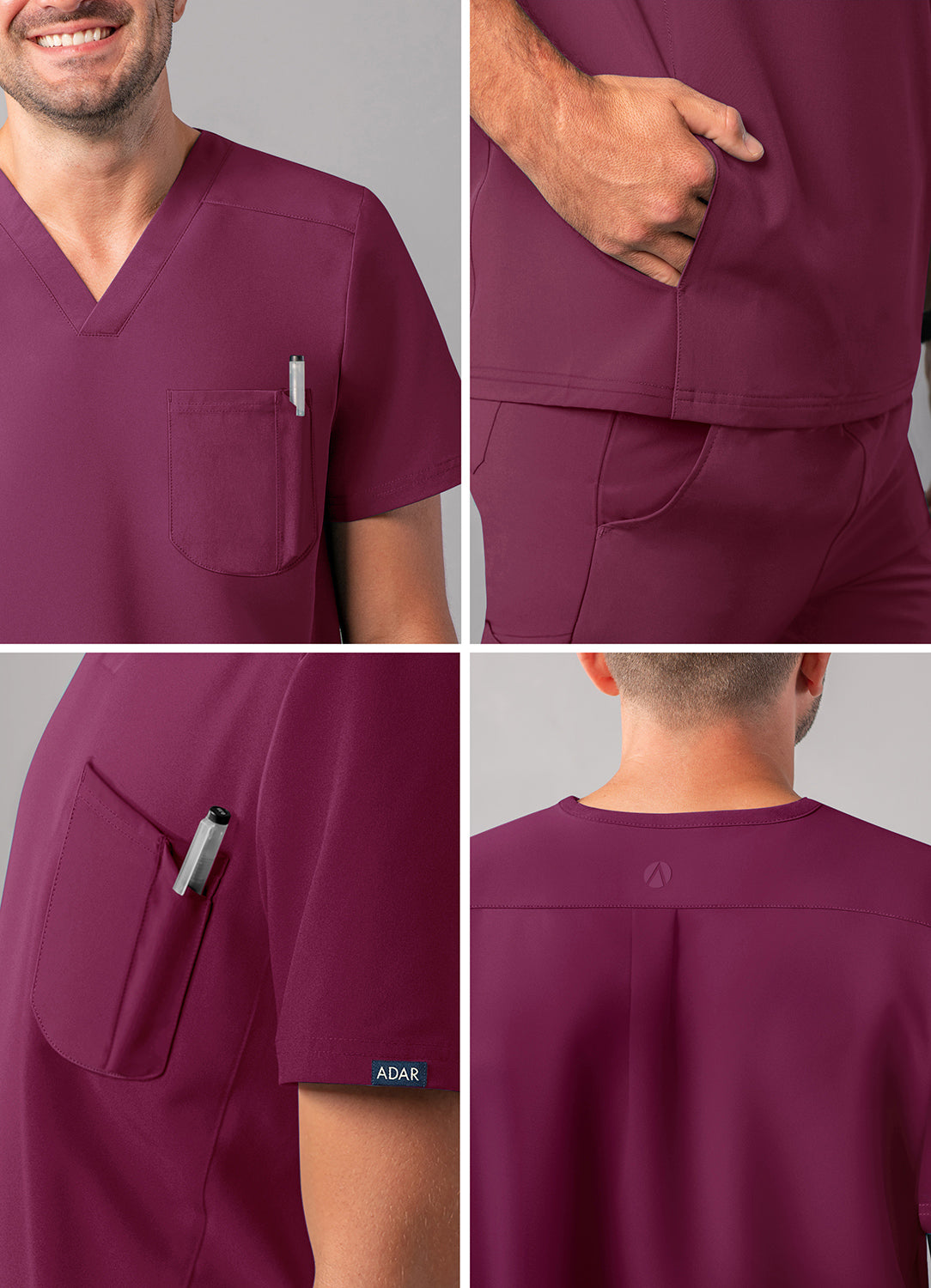 ADAR Addition Men's Modern Multi-pocket V-Neck Scrub Top (More Color)