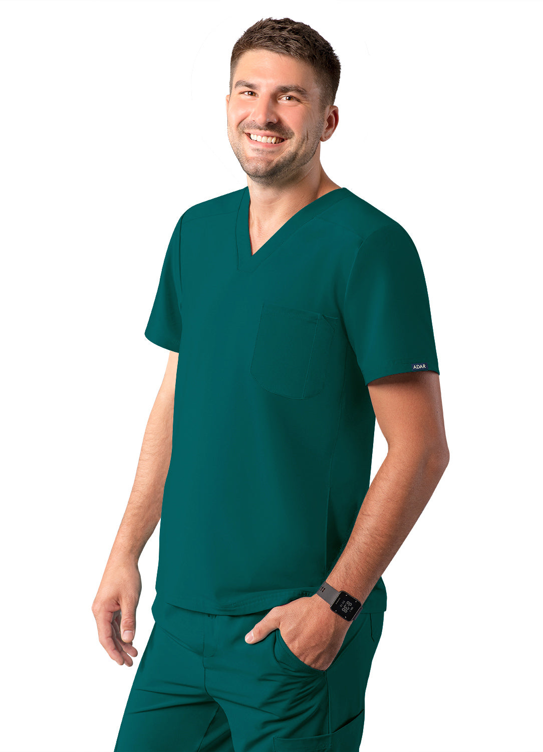 ADAR Addition Men's Modern Multi-pocket V-Neck Scrub Top