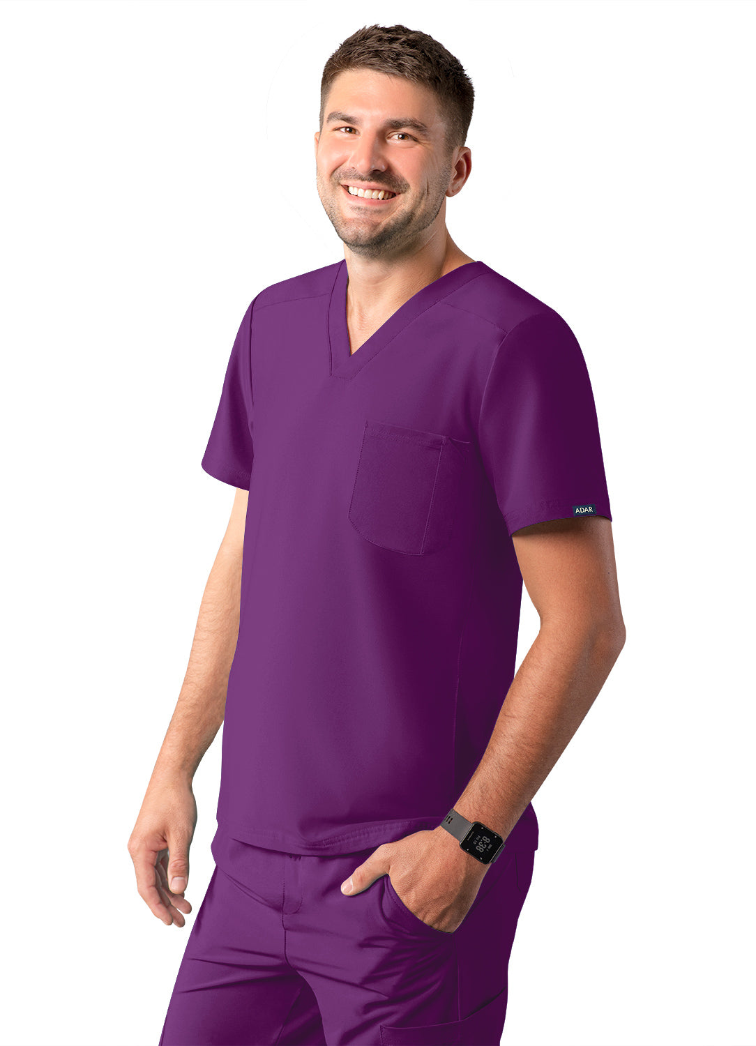 ADAR Addition Men's Modern Multi-pocket V-Neck Scrub Top