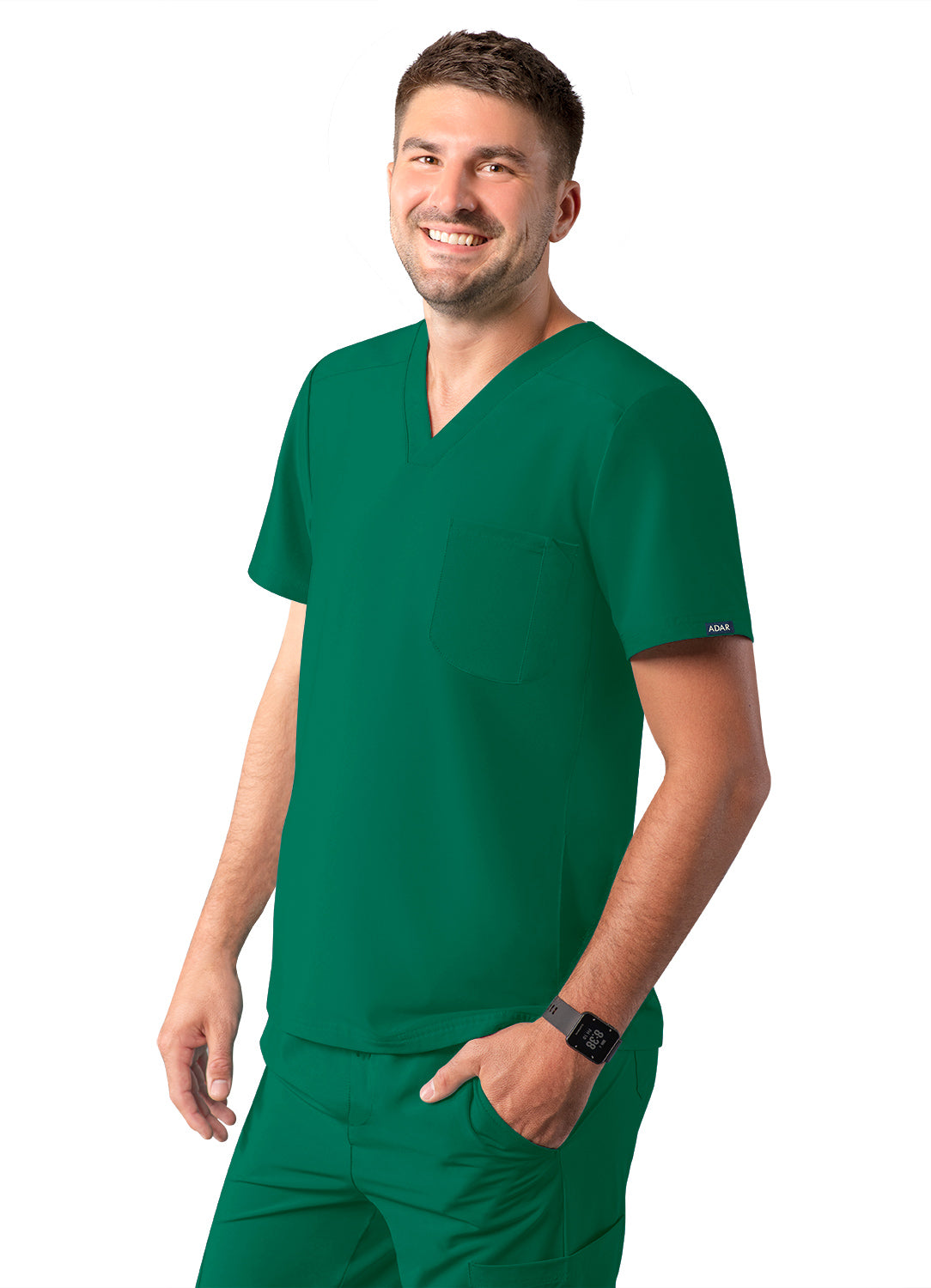 ADAR Addition Men's Modern Multi-pocket V-Neck Scrub Top