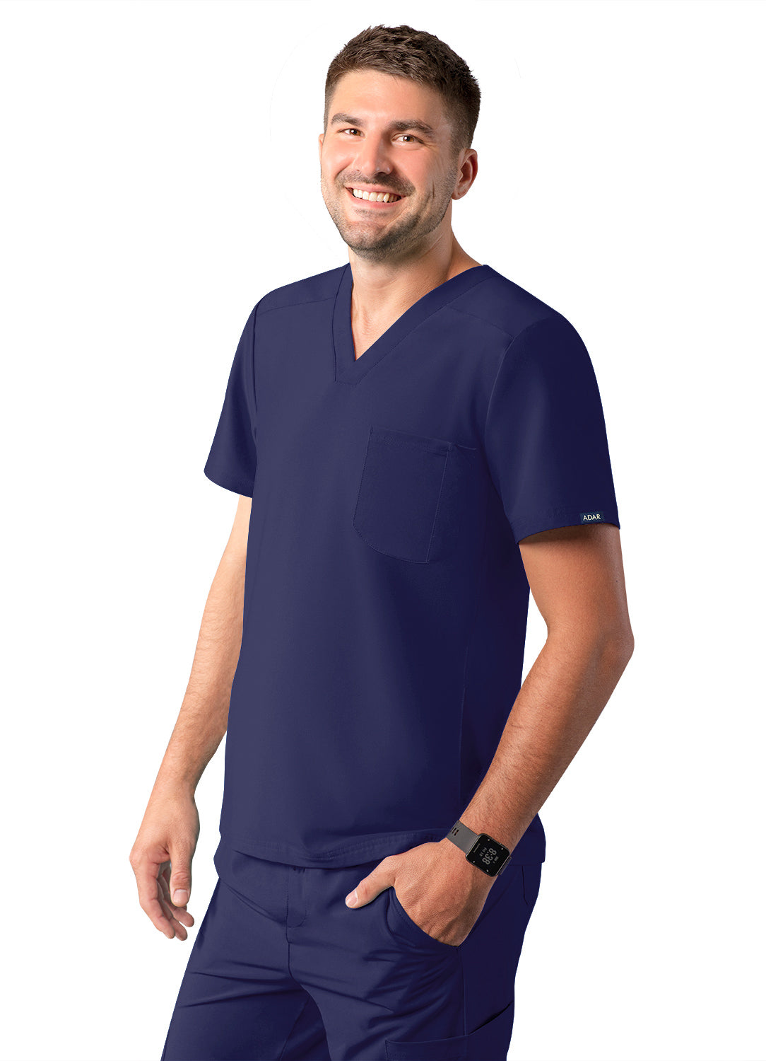 ADAR Addition Men's Modern Multi-pocket V-Neck Scrub Top