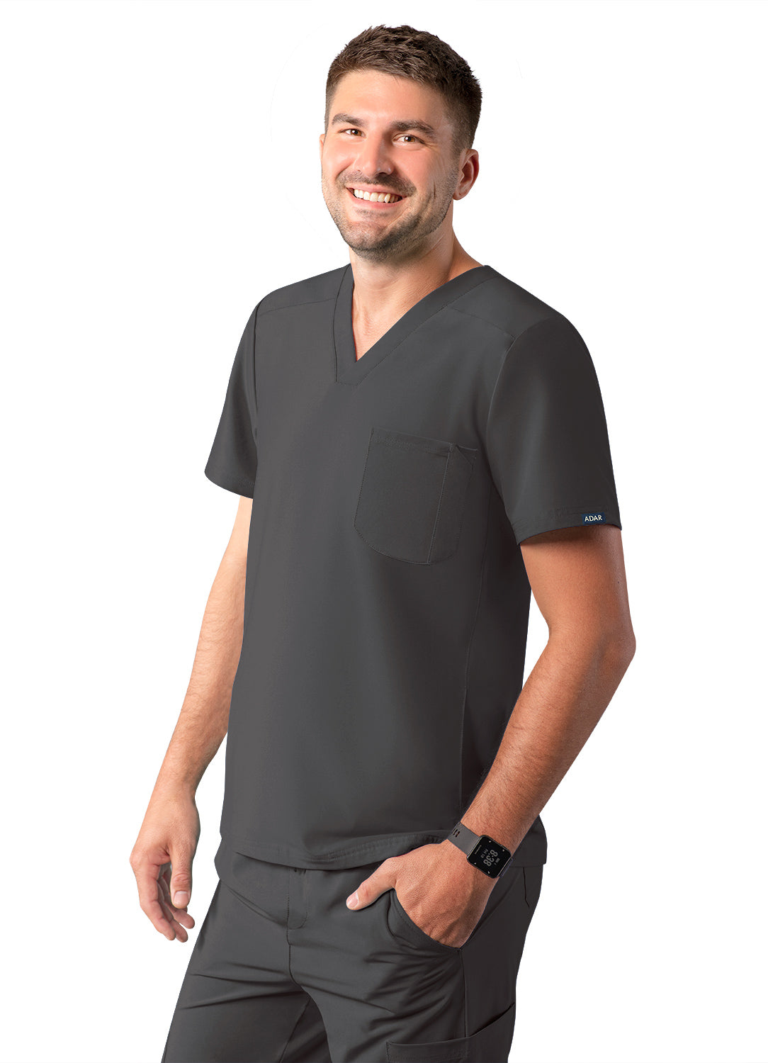 ADAR Addition Men's Modern Multi-pocket V-Neck Scrub Top
