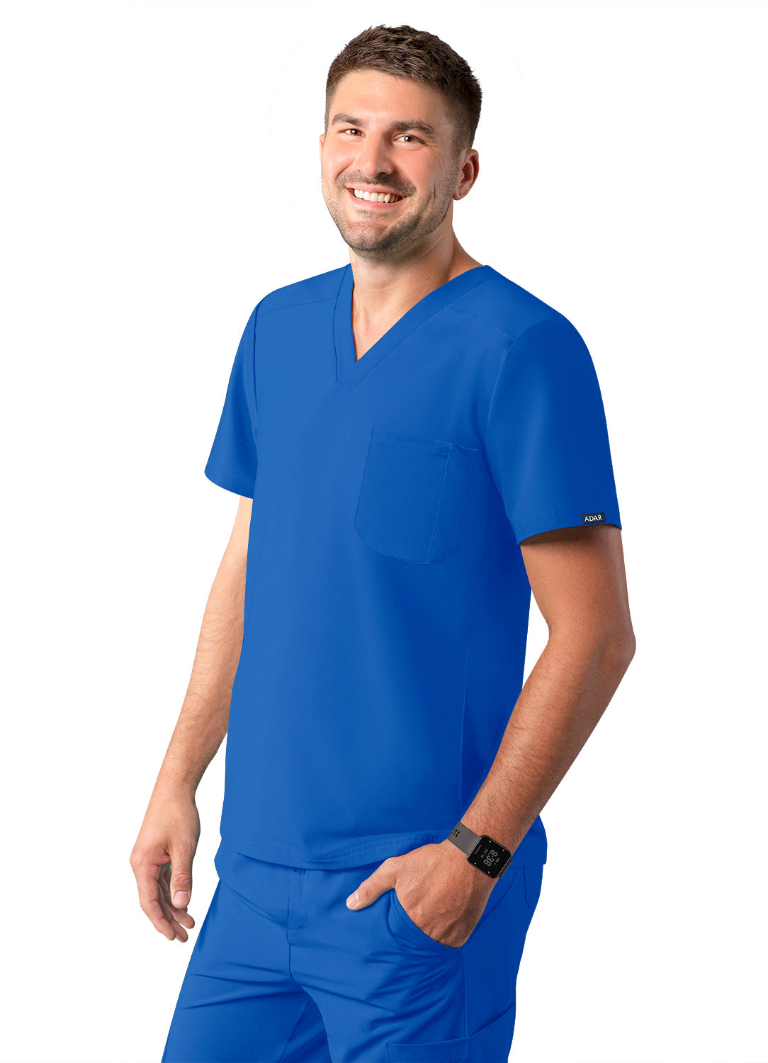 ADAR Addition Men's Modern Multi-pocket V-Neck Scrub Top