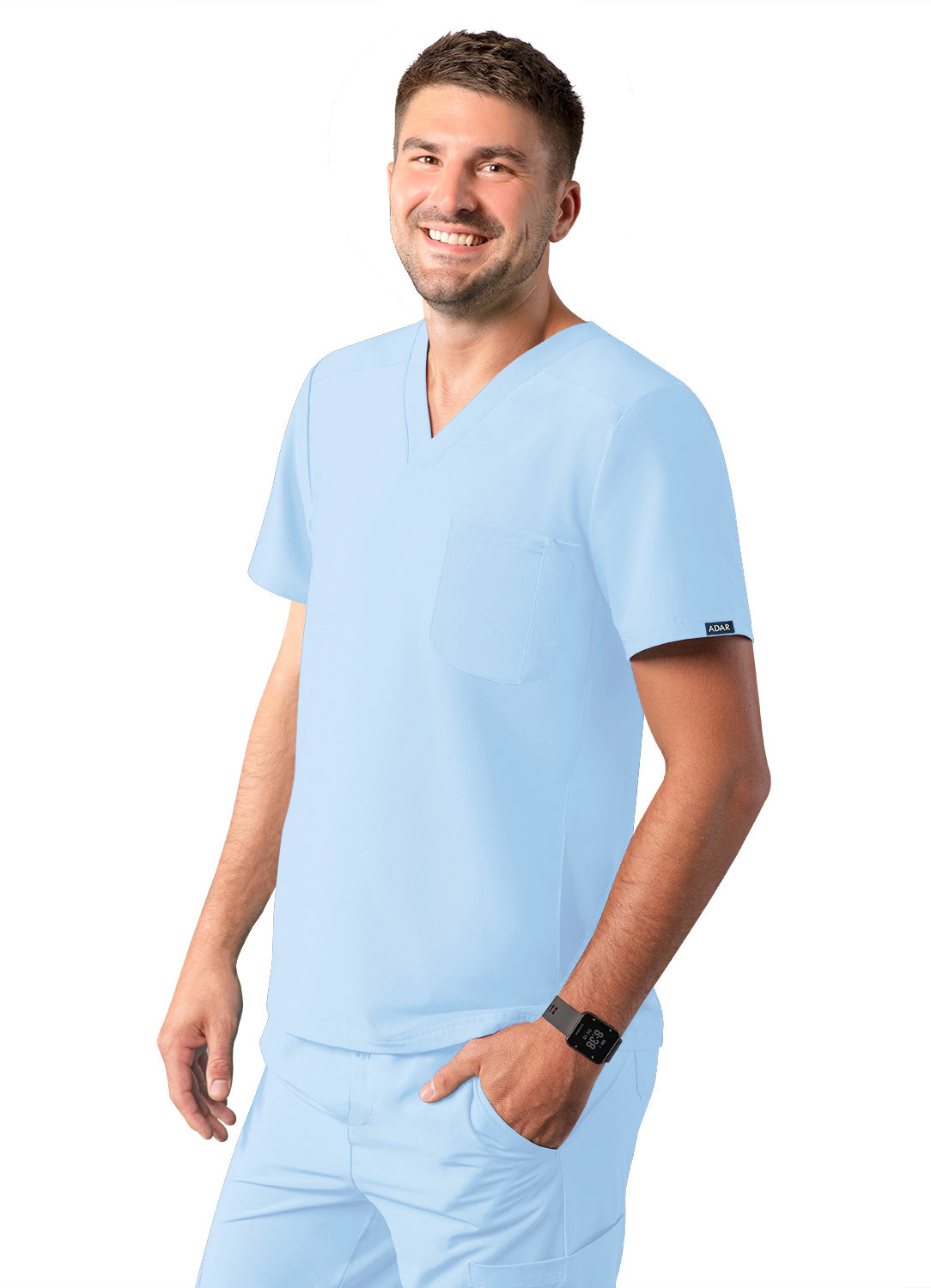 ADAR Addition Men's Modern Multi-pocket V-Neck Scrub Top