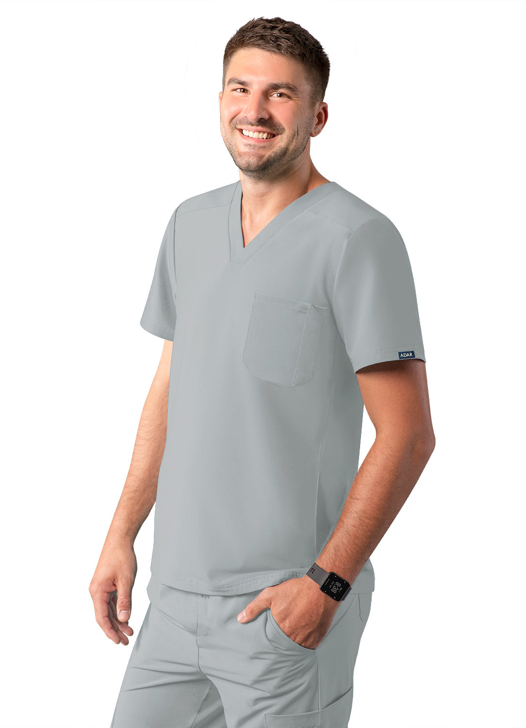 ADAR Addition Men's Modern Multi-pocket V-Neck Scrub Top