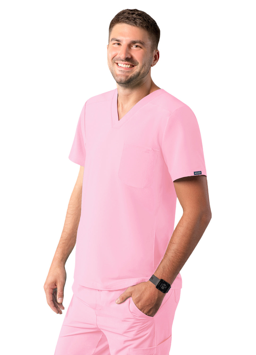 ADAR Addition Men's Modern Multi-pocket V-Neck Scrub Top