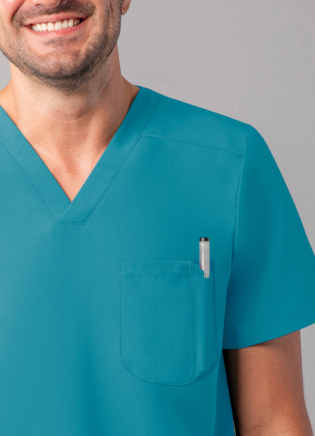 ADAR Addition Men's Modern Multi-pocket V-Neck Scrub Top (More Color)